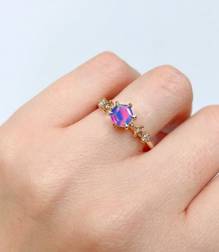 Hexagon Shape 6 MM Natural Lavender Opal Designer Ring - Goodstone Jewels