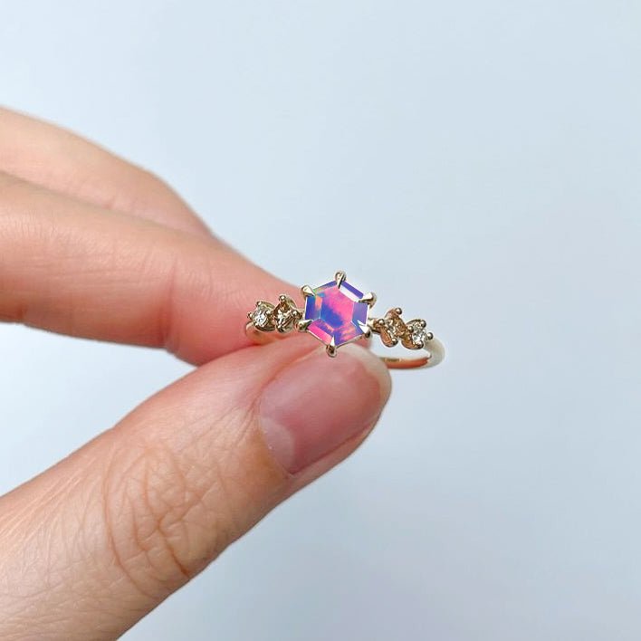 Hexagon Shape 6 MM Natural Lavender Opal Designer Ring - Goodstone Jewels