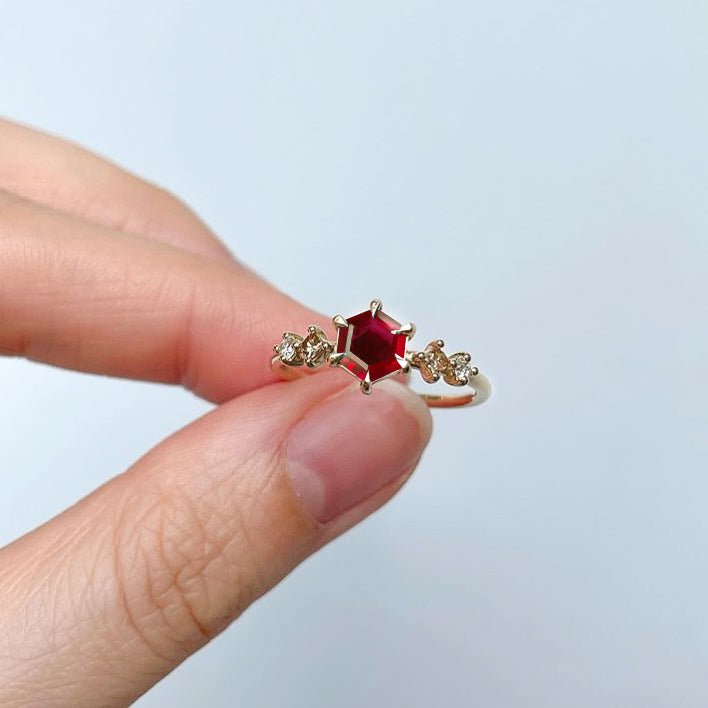 Hexagon Shape 6 MM Natural Ruby Designer Ring - Goodstone Jewels