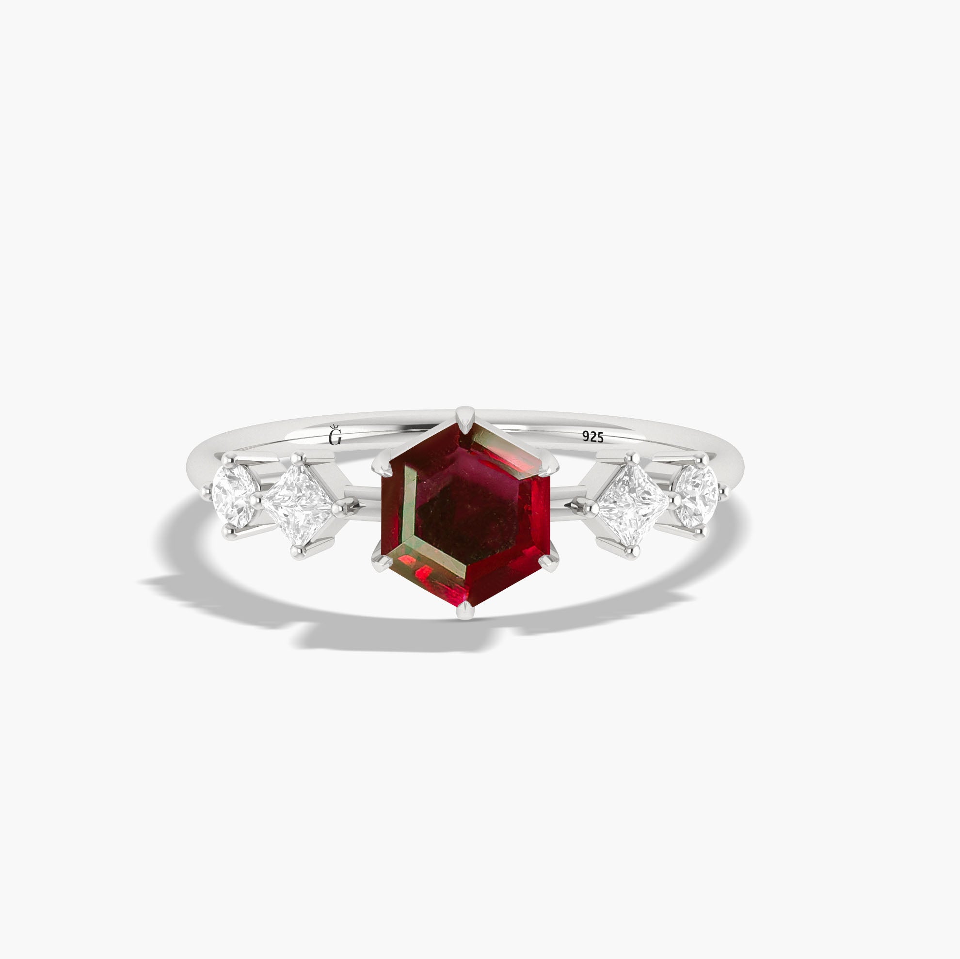 Hexagon Shape 6 MM Natural Ruby Designer Ring - Goodstone Jewels