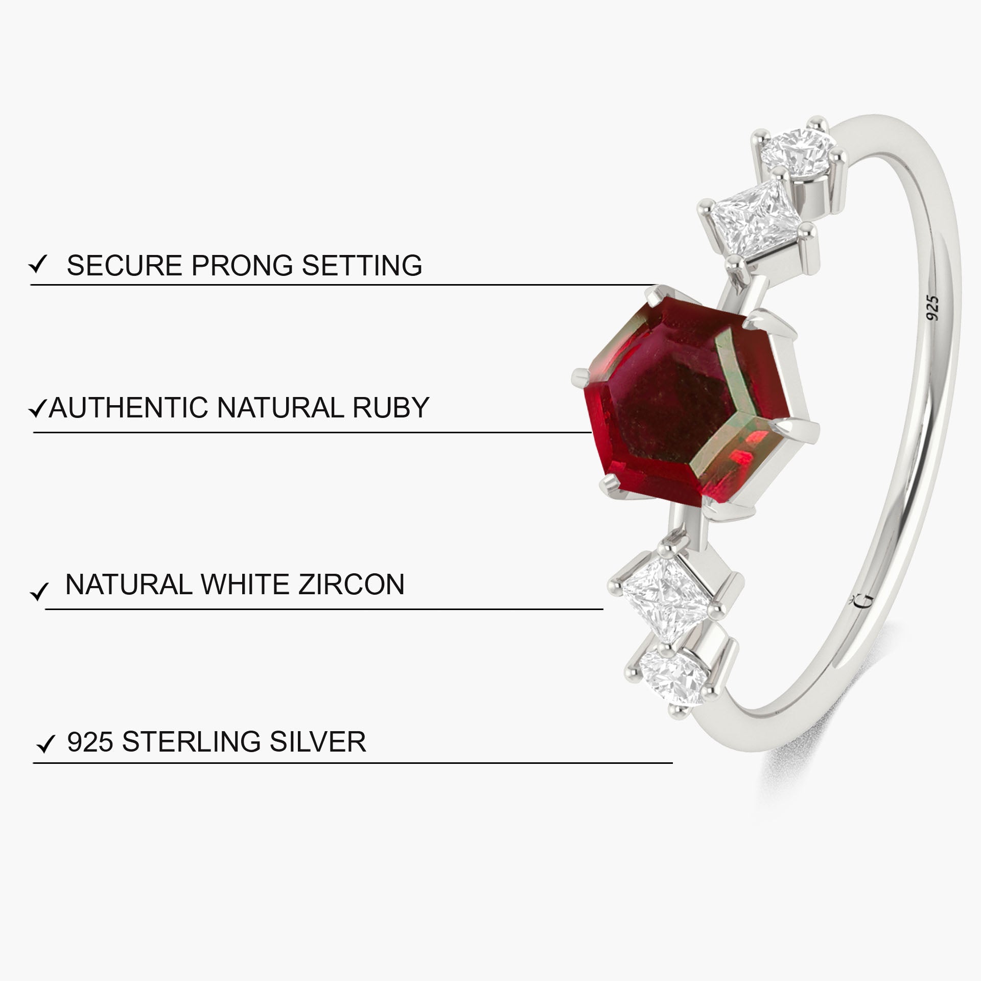 Hexagon Shape 6 MM Natural Ruby Designer Ring - Goodstone Jewels