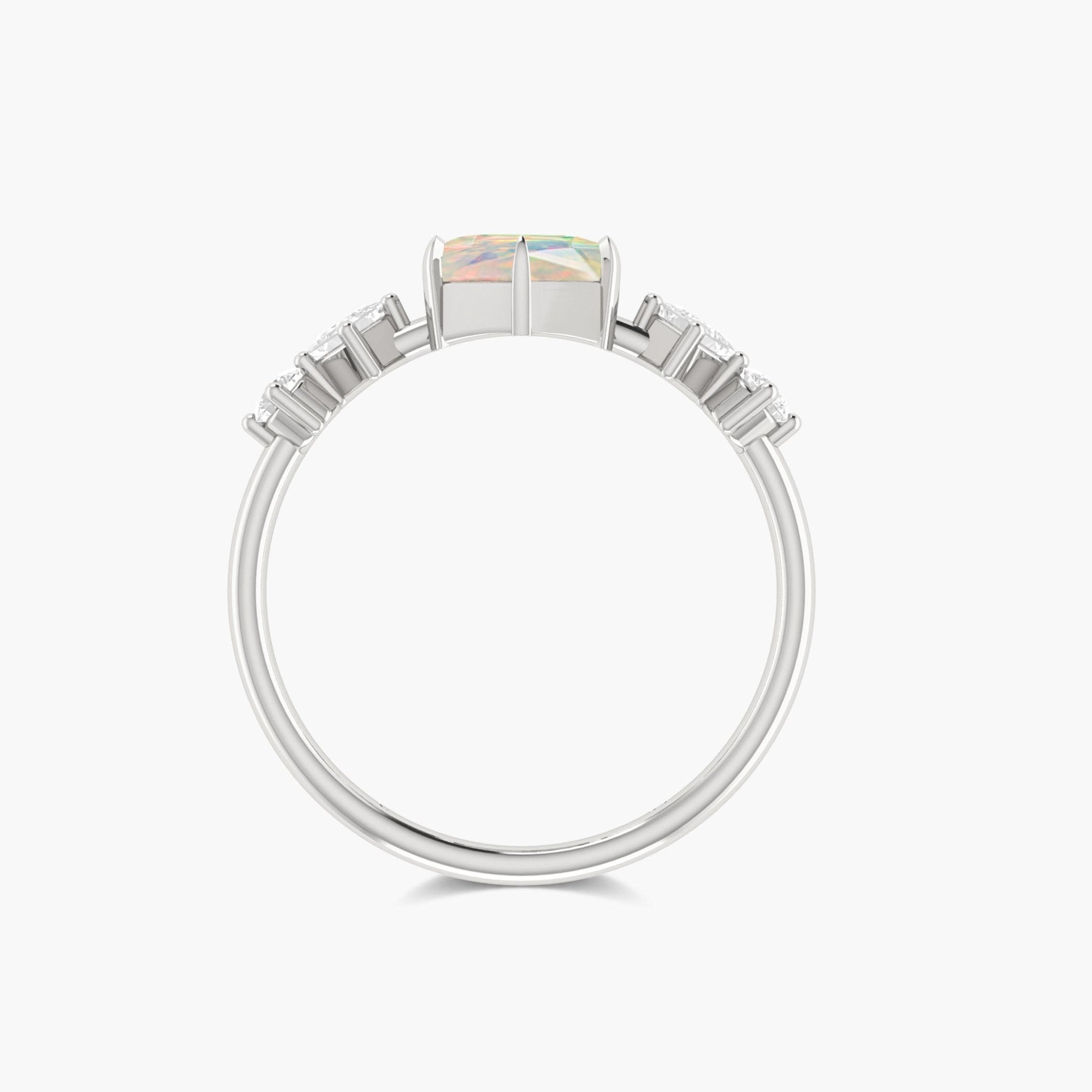 Hexagon Shape 6 MM Natural White Opal Designer Ring - Goodstone Jewels