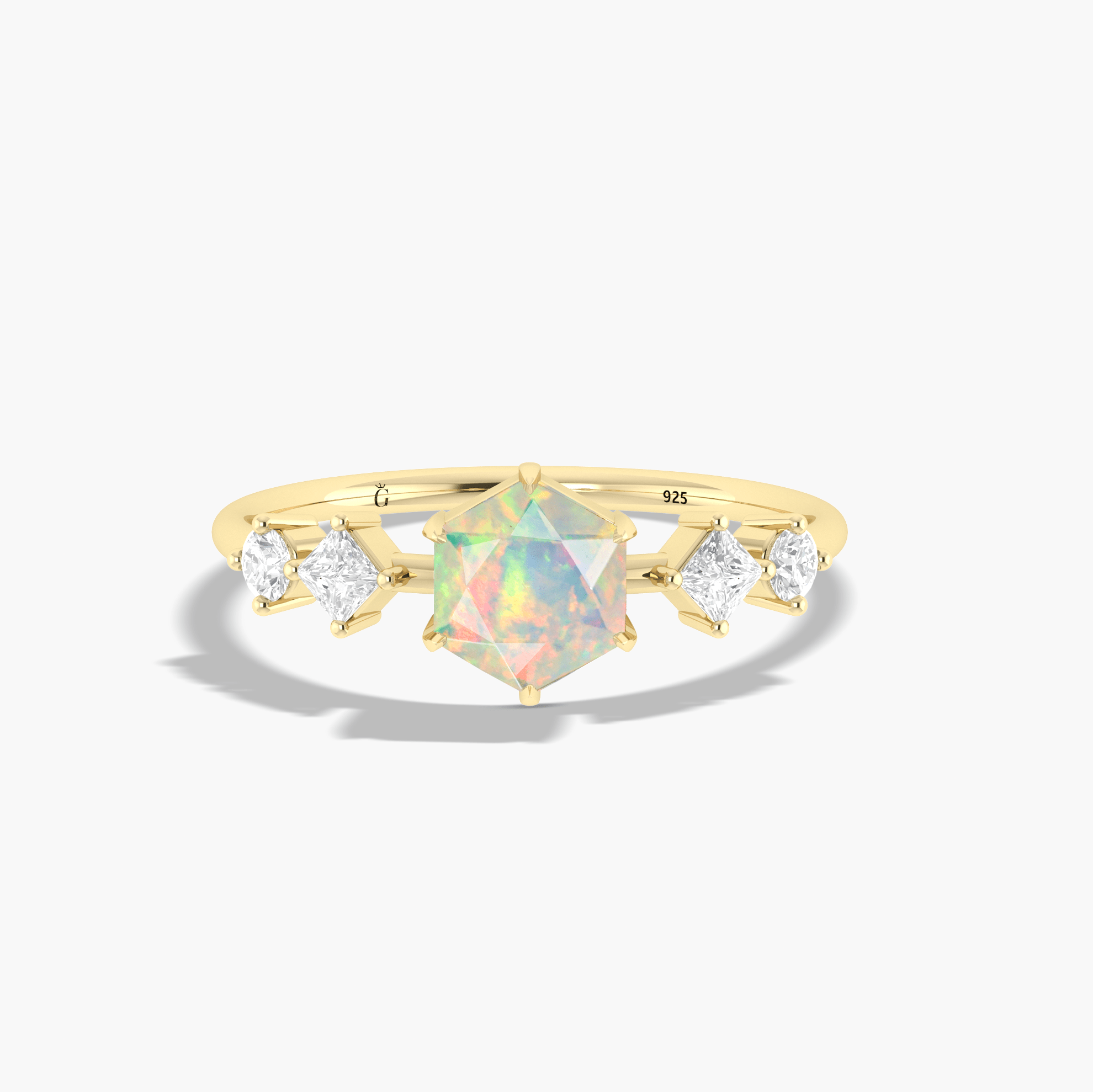 Hexagon Shape 6 MM Natural White Opal Designer Ring - Goodstone Jewels