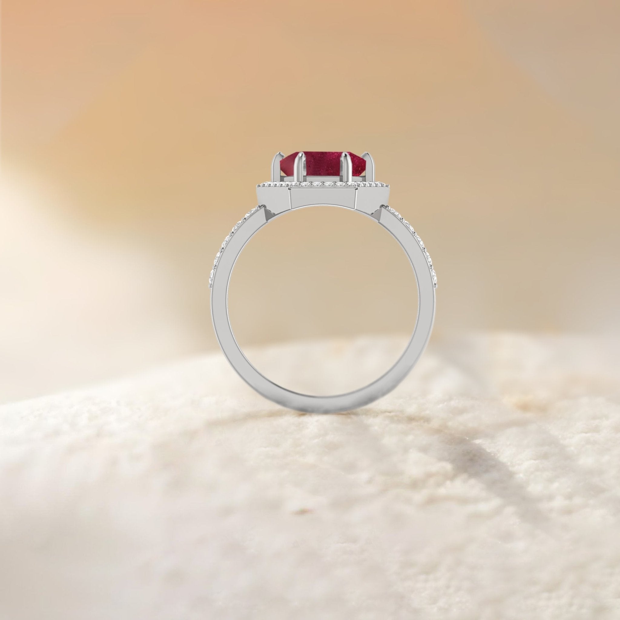 Hexagon Style Natural Ruby Halo Ring - Goodstone Jewels