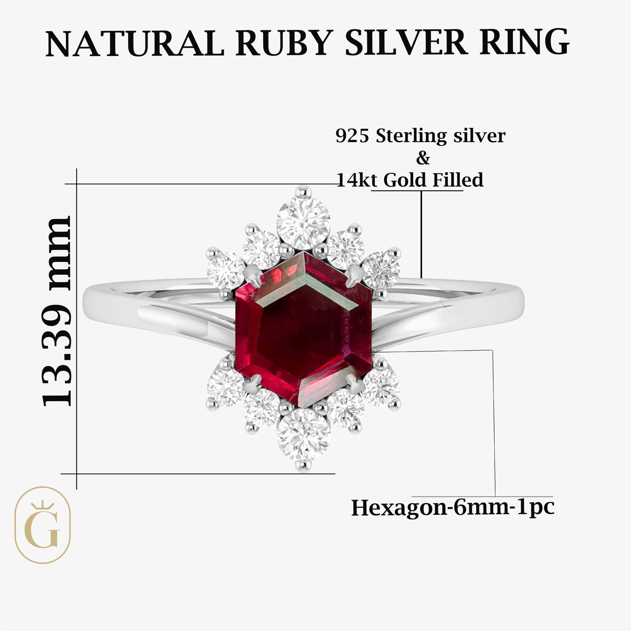 Hexagon Style Natural Ruby & White Zircon Designer Ring - Goodstone Jewels