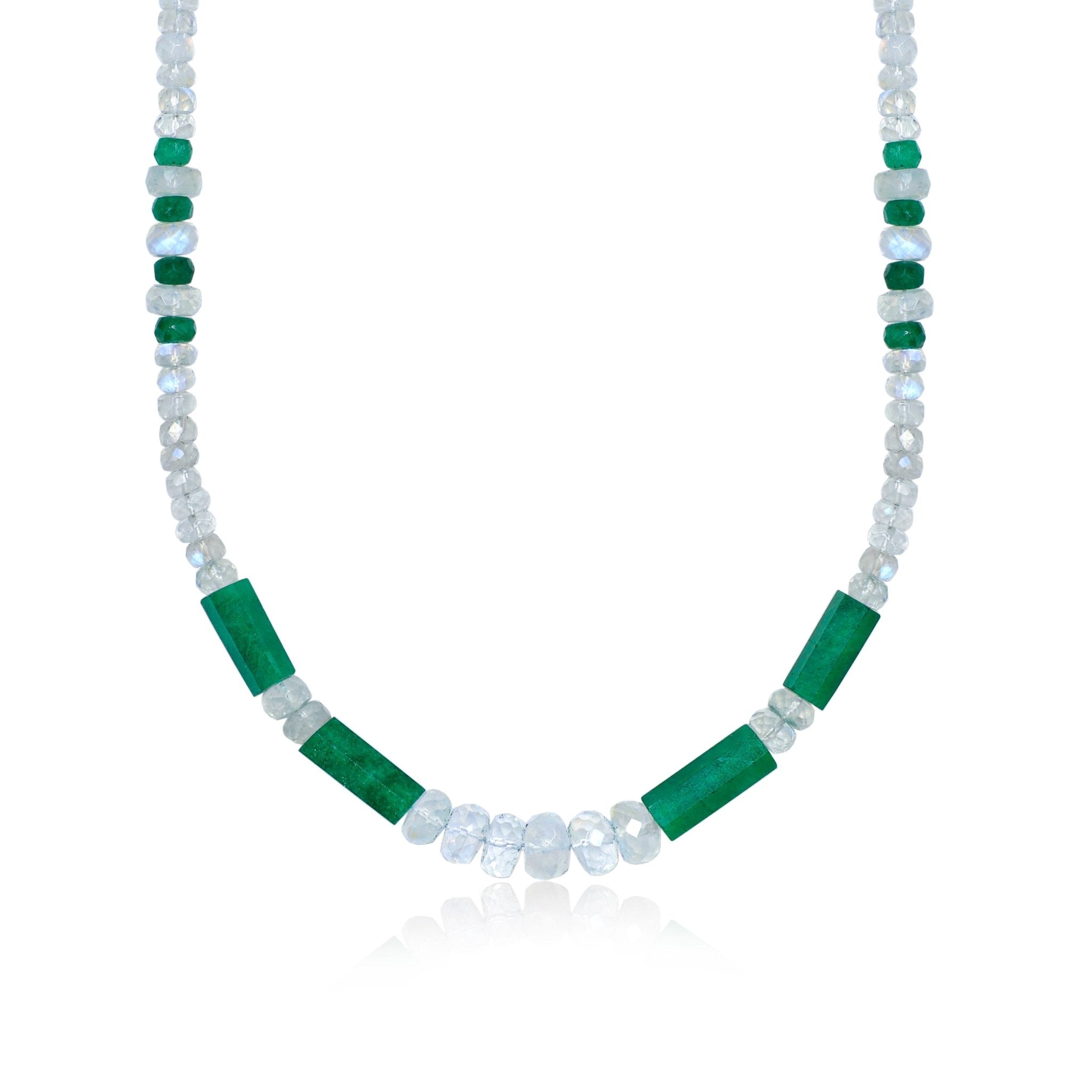 Hexaong Emerald Pencil with Faceted moonstone beaded necklace - Goodstone Jewels