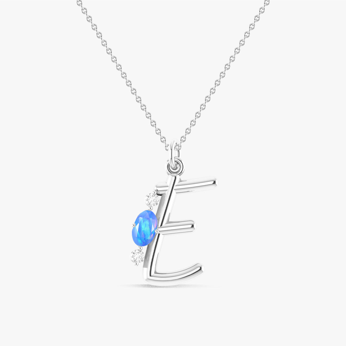 Initial E Alphabet Pendant Necklace with Natural Blue Opal & Zircon - Goodstone Jewels