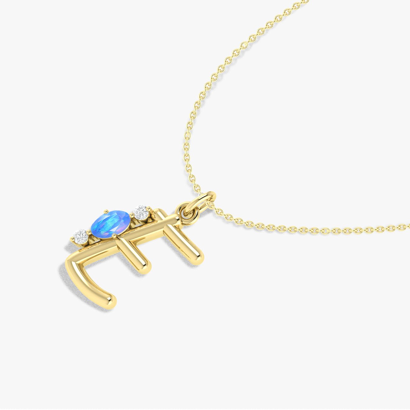 Initial E Alphabet Pendant Necklace with Natural Blue Opal & Zircon - Goodstone Jewels