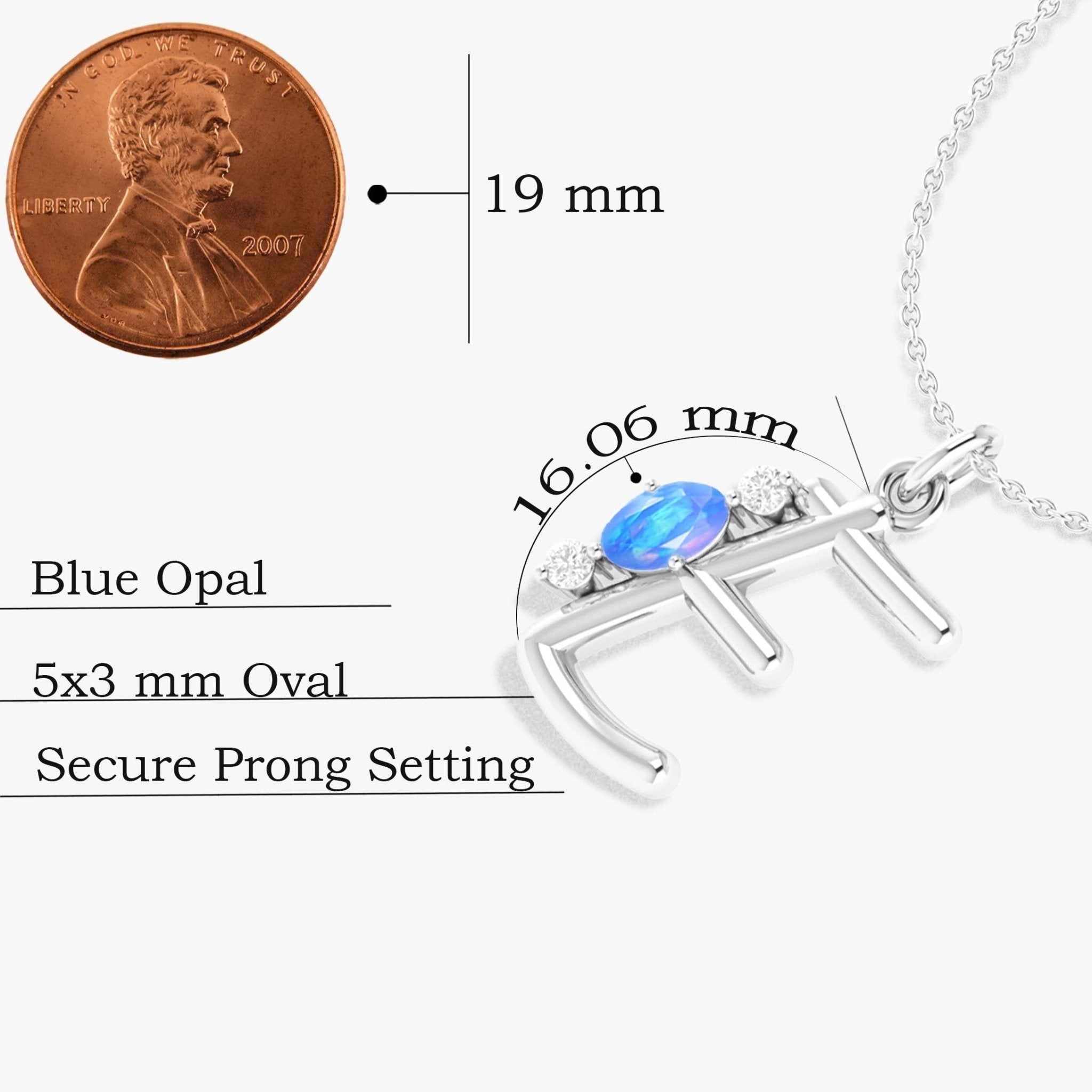 Initial E Alphabet Pendant Necklace with Natural Blue Opal & Zircon - Goodstone Jewels