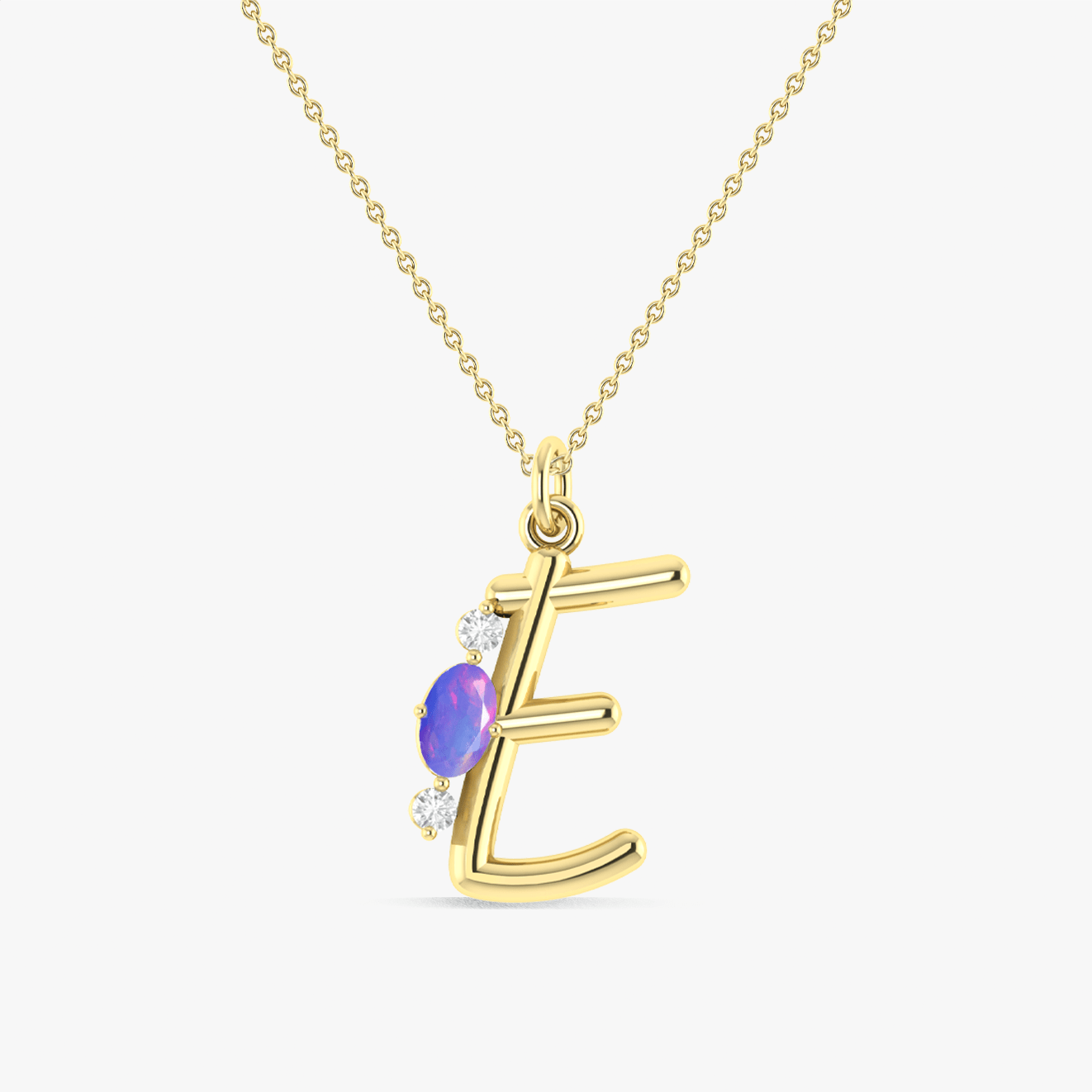 Initial E Alphabet Pendant Necklace with Natural Lavender Opal & Zircon - Goodstone Jewels