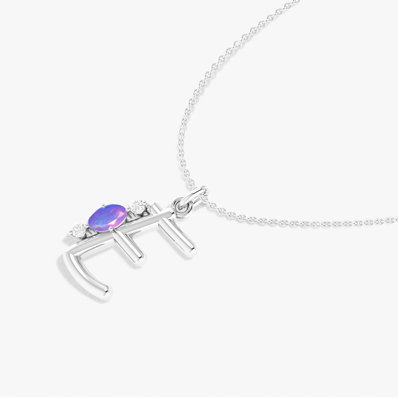 Initial E Alphabet Pendant Necklace with Natural Lavender Opal & Zircon - Goodstone Jewels