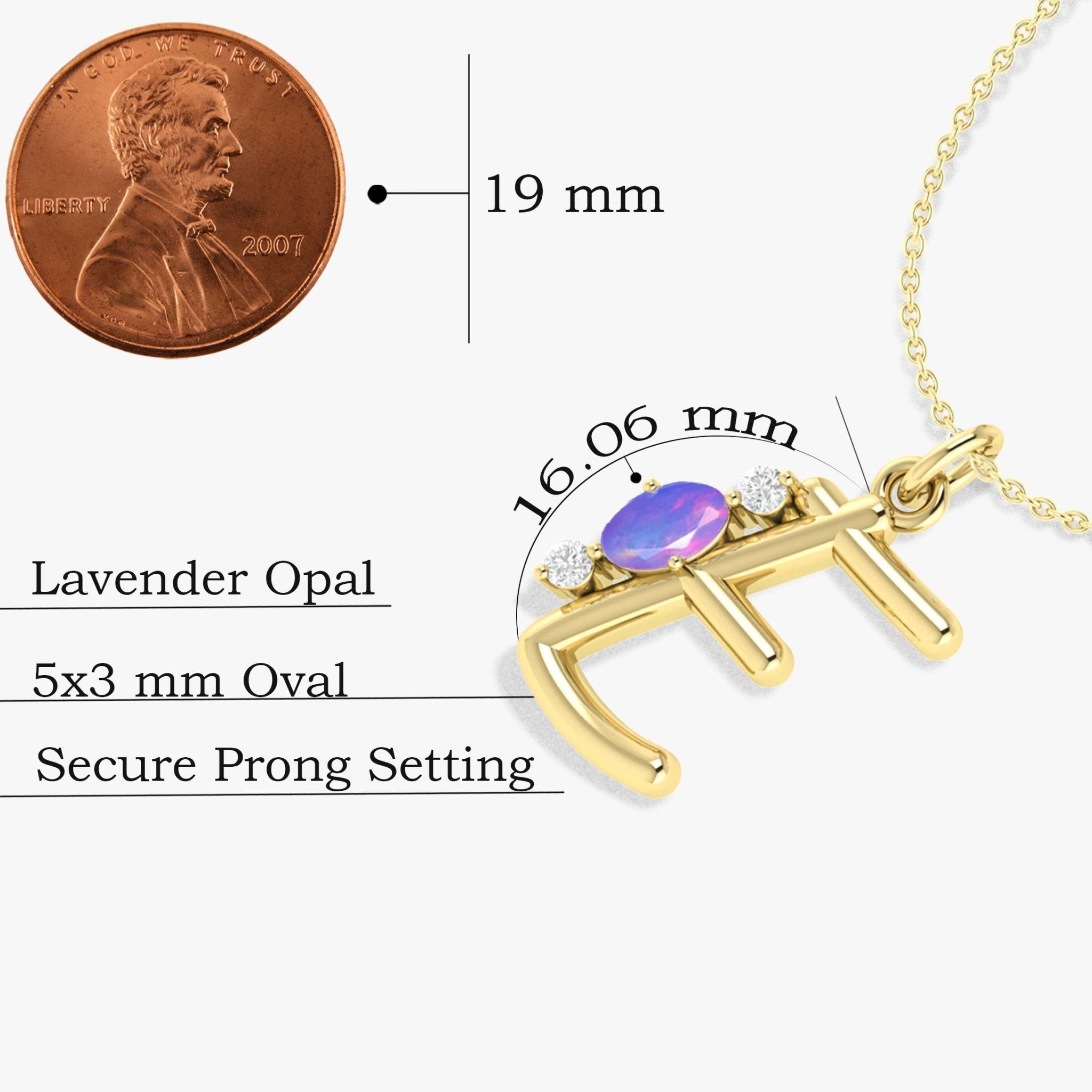 Initial E Alphabet Pendant Necklace with Natural Lavender Opal & Zircon - Goodstone Jewels