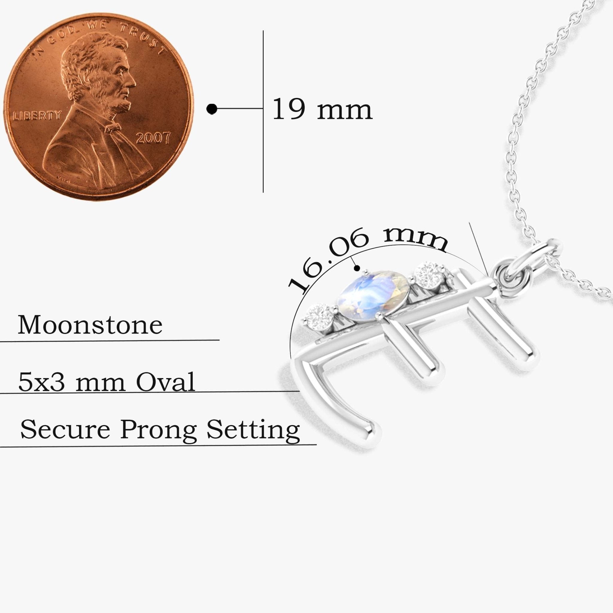 Initial E Alphabet Pendant Necklace with Natural Moonstone & Zircon - Goodstone Jewels