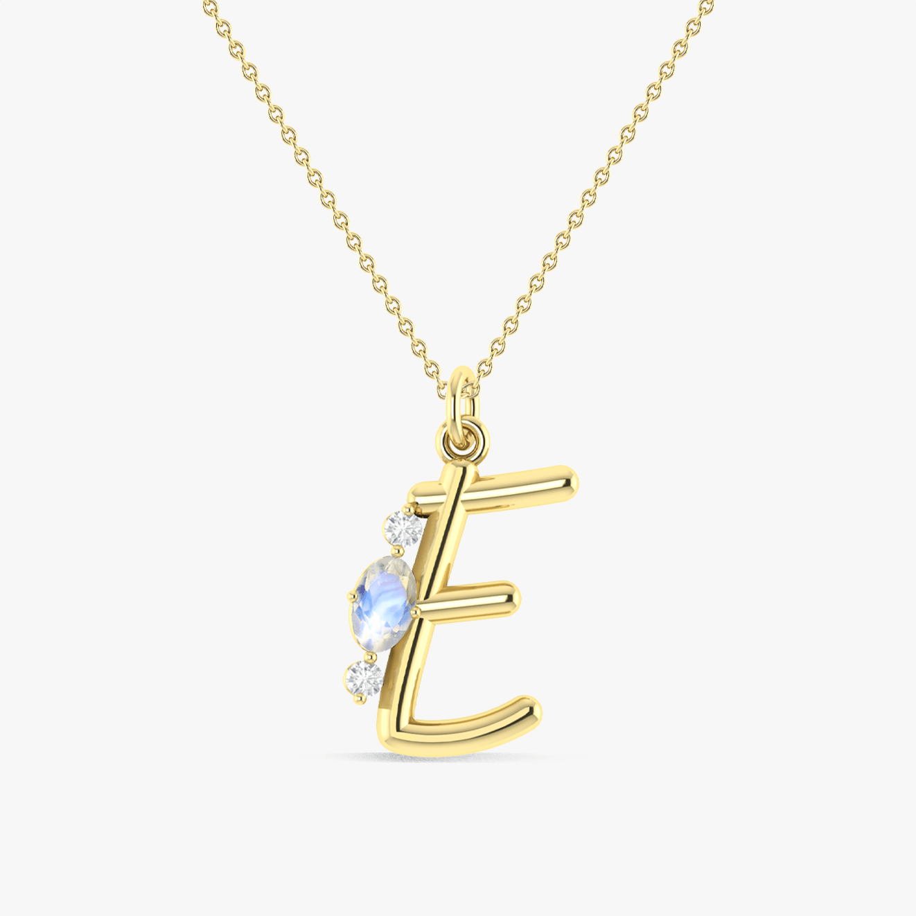 Initial E Alphabet Pendant Necklace with Natural Moonstone & Zircon - Goodstone Jewels