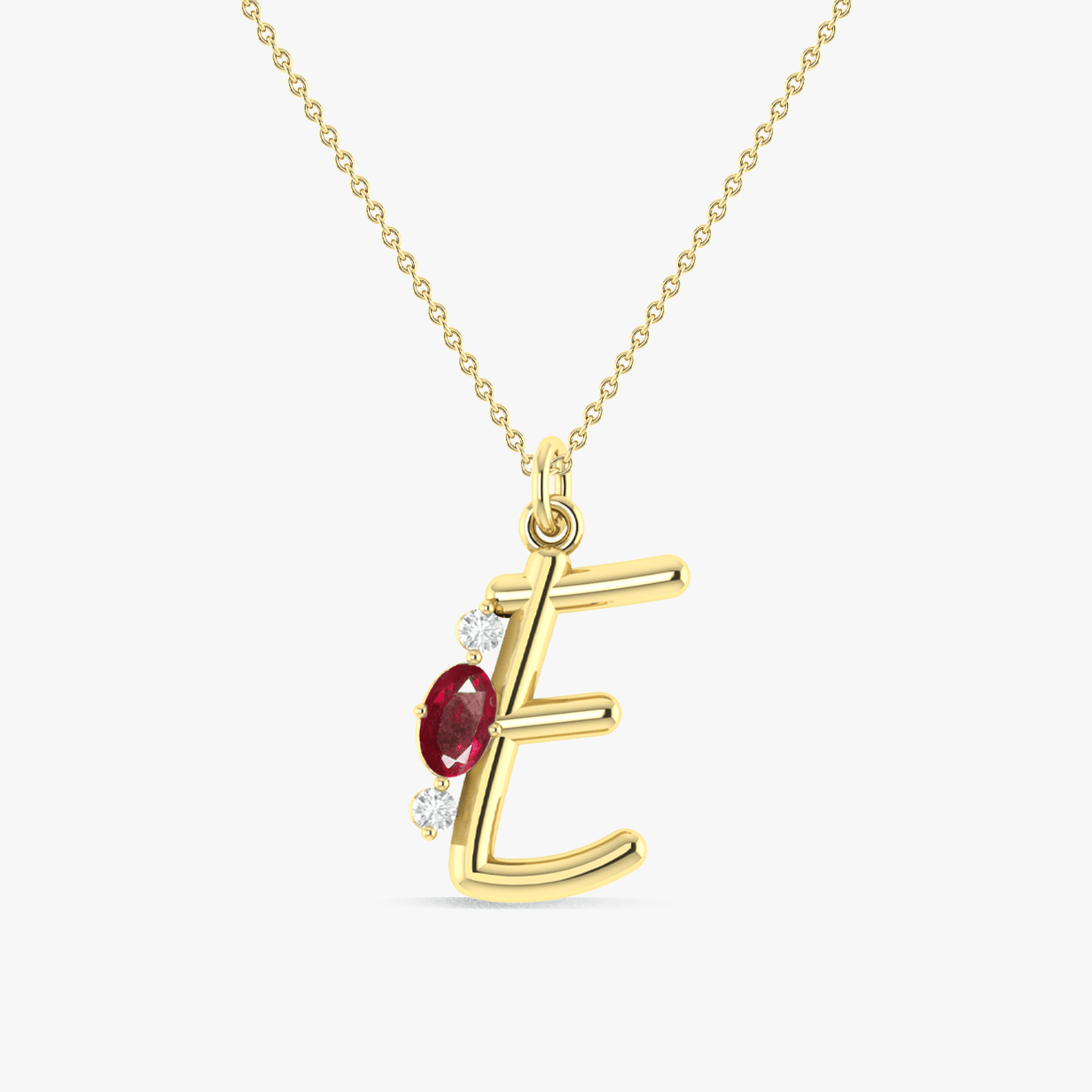 Initial E Alphabet Pendant Necklace with Natural Ruby & Zircon - Goodstone Jewels