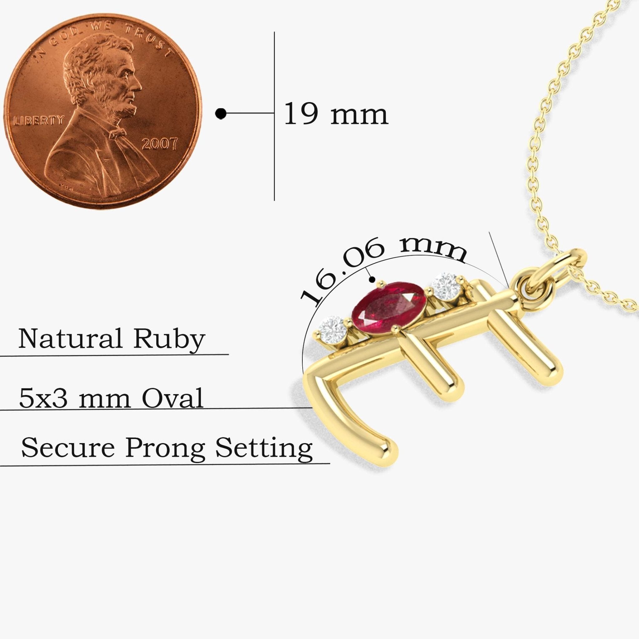 Initial E Alphabet Pendant Necklace with Natural Ruby & Zircon - Goodstone Jewels