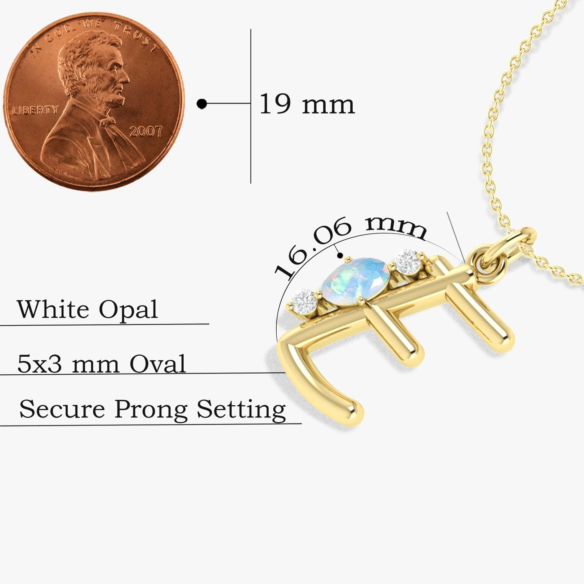 Initial E Alphabet Pendant Necklace with Natural White Opal & Zircon - Goodstone Jewels