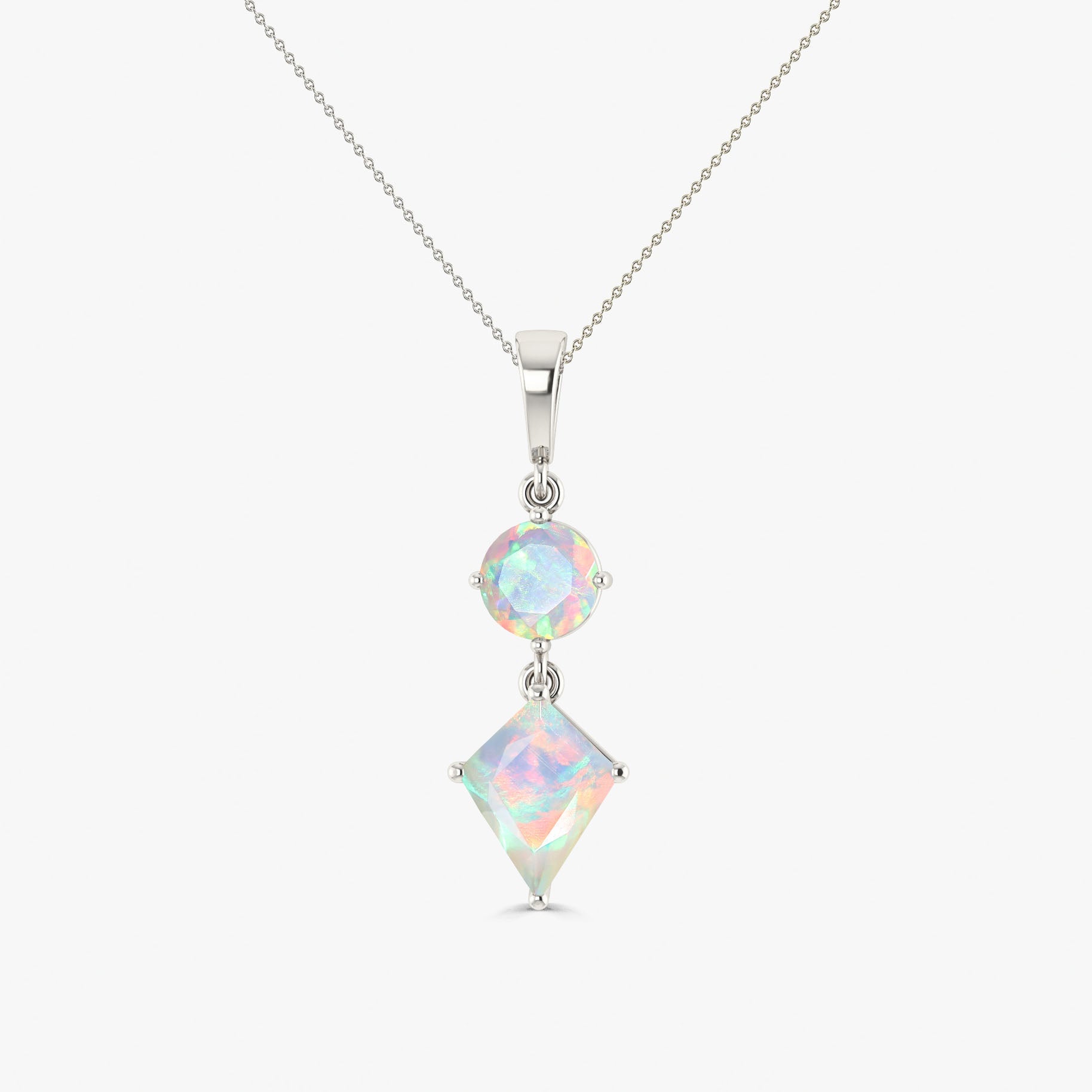 Kite and Round Fire Ethiopian opal pendant Gold chain necklace - Goodstone Jewels