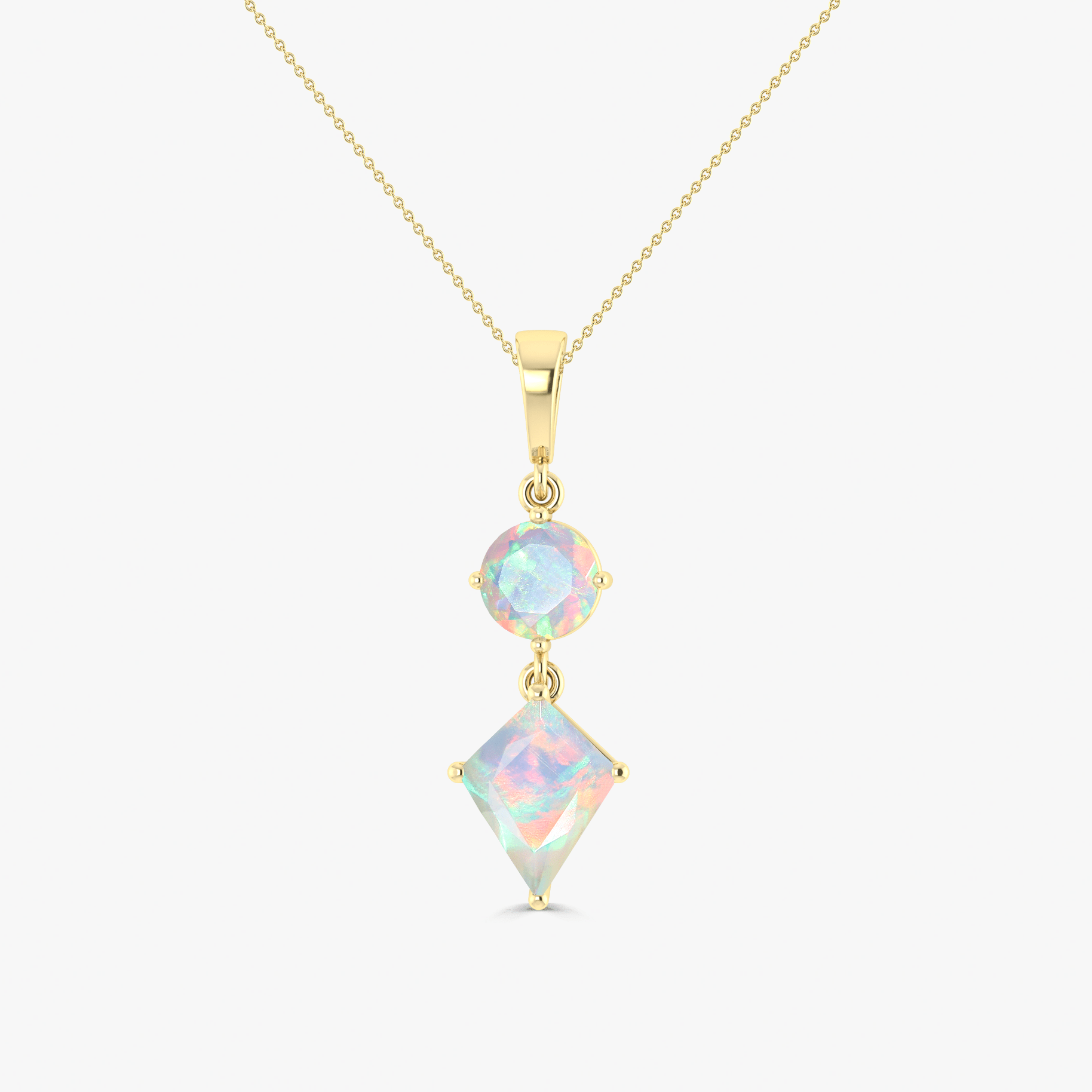 Kite and Round Fire Ethiopian opal pendant Gold chain necklace - Goodstone Jewels