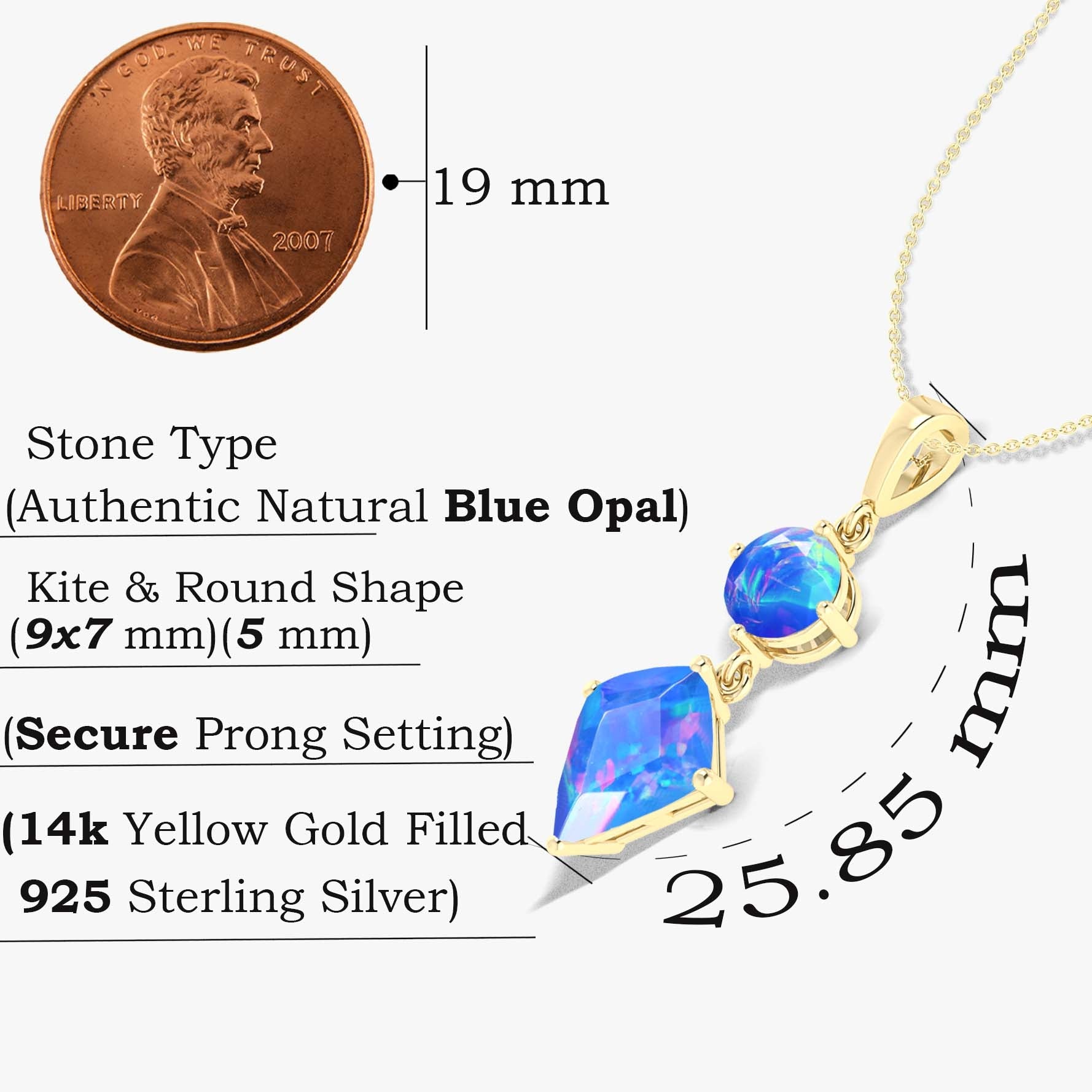 Kite and Round Fire Ethiopian opal pendant Gold chain necklace - Goodstone Jewels