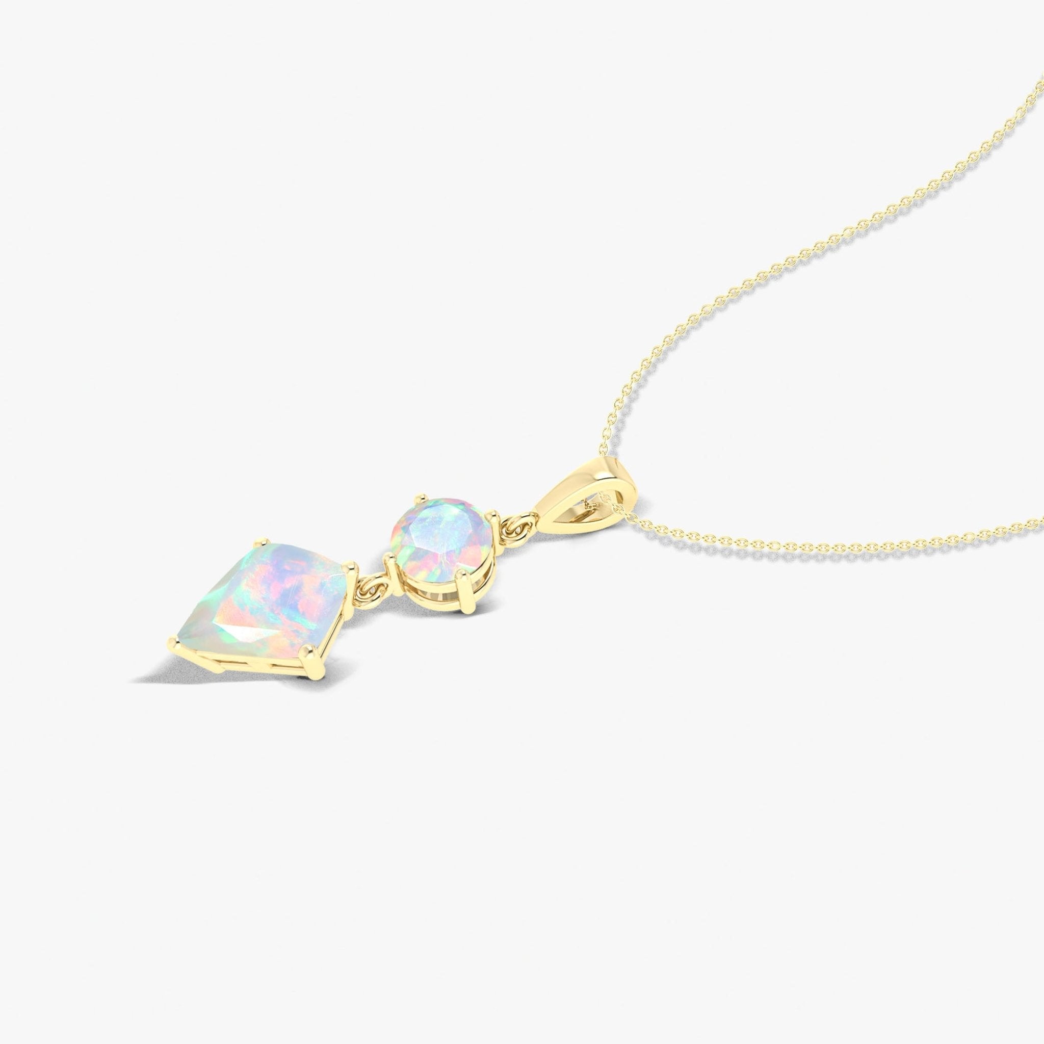 Kite and Round Fire Ethiopian opal pendant Gold chain necklace - Goodstone Jewels
