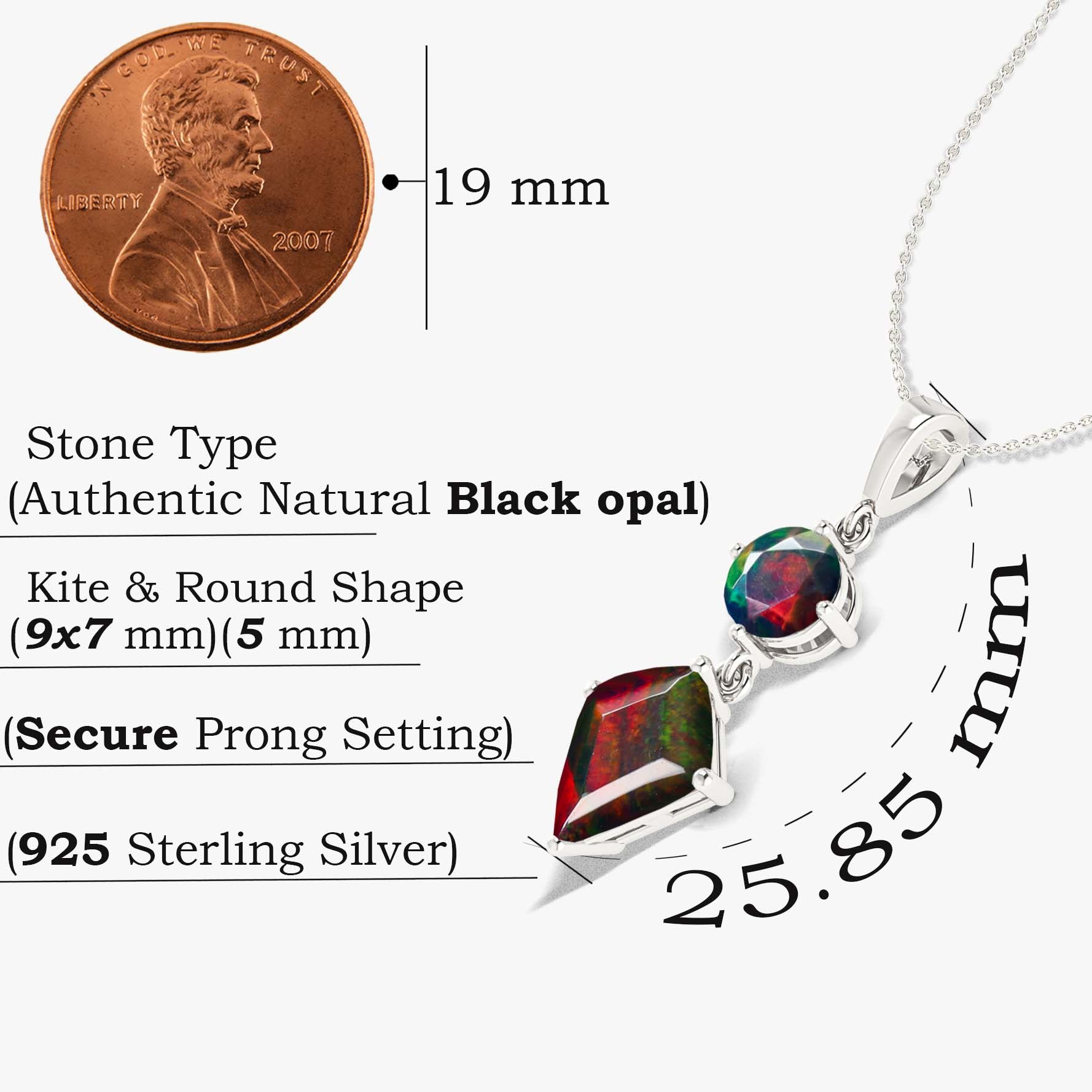 Kite and Round Fire Ethiopian opal pendant Gold chain necklace - Goodstone Jewels