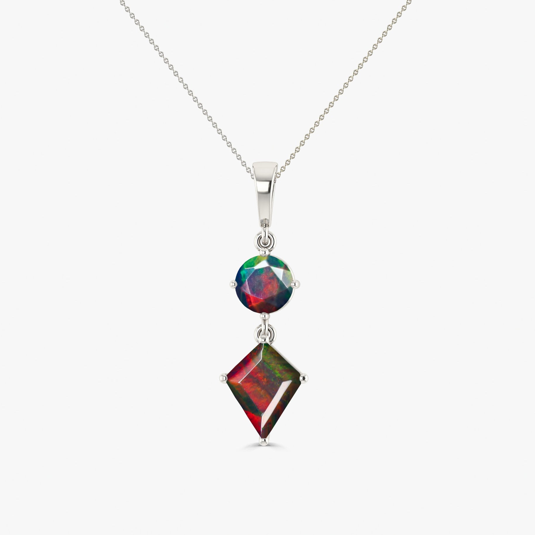 Kite and Round Fire Ethiopian opal pendant Gold chain necklace - Goodstone Jewels