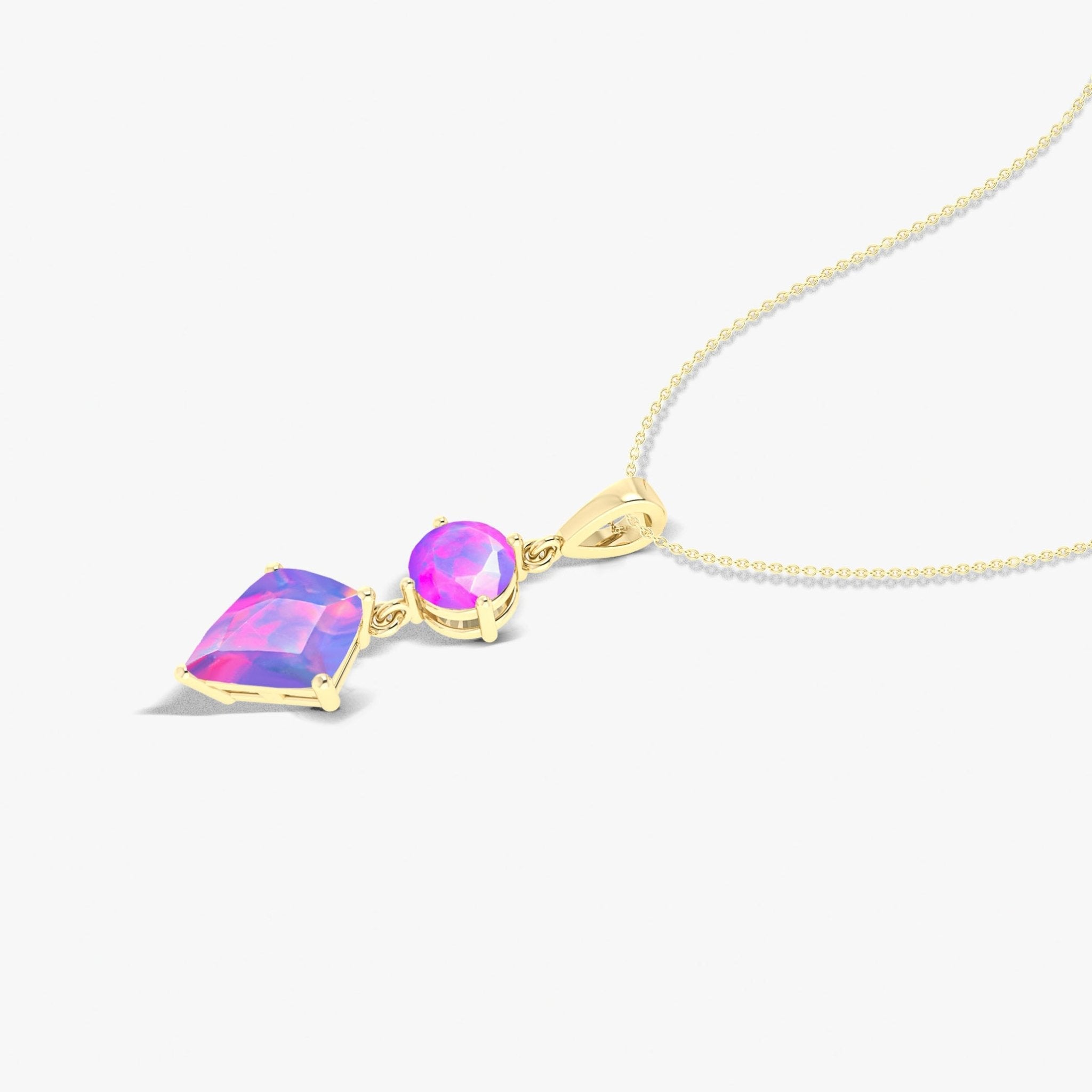 Kite and Round Fire Ethiopian opal pendant Gold chain necklace - Goodstone Jewels