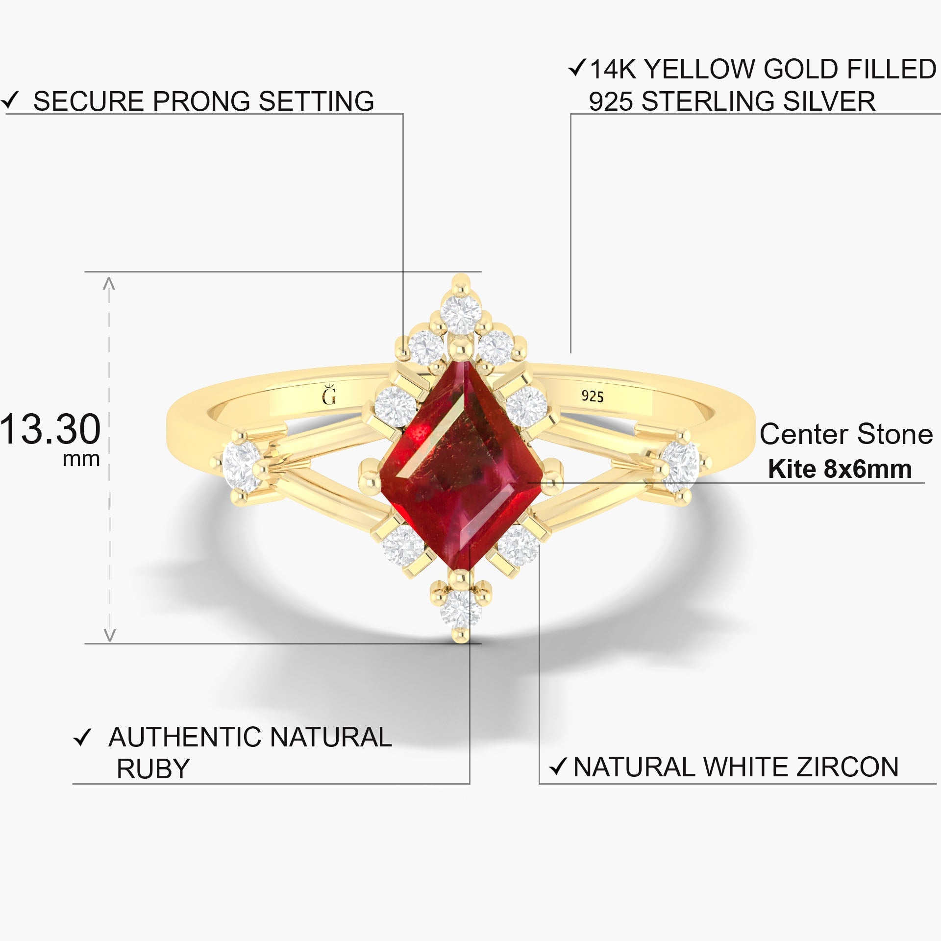 Kite Shape Natural Ruby with White Zircon Designer Wedding Ring - Goodstone Jewels