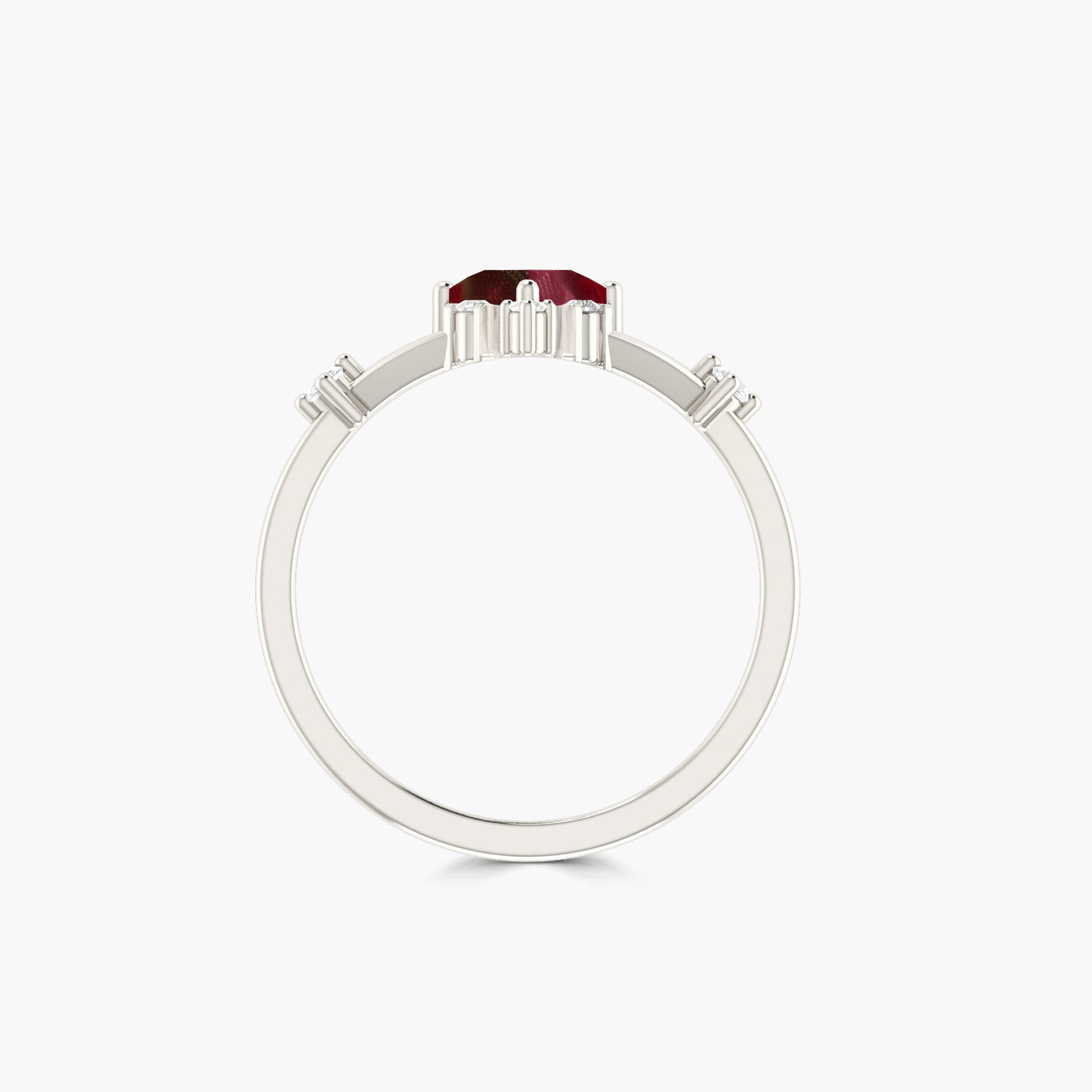 Kite Shape Natural Ruby with White Zircon Designer Wedding Ring - Goodstone Jewels