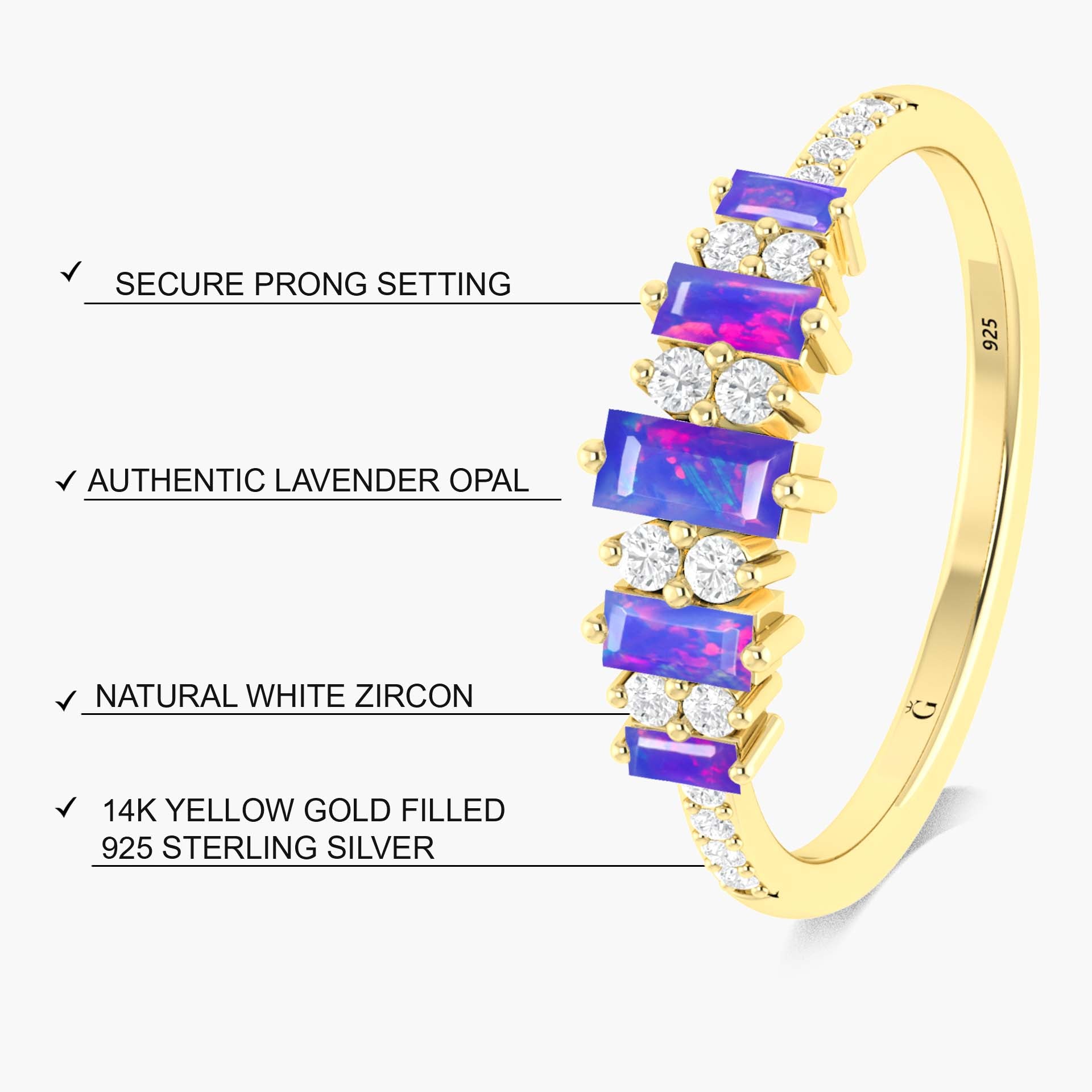 Lavender Baguette Fire Opal Gemstone Ring - Goodstone Jewels