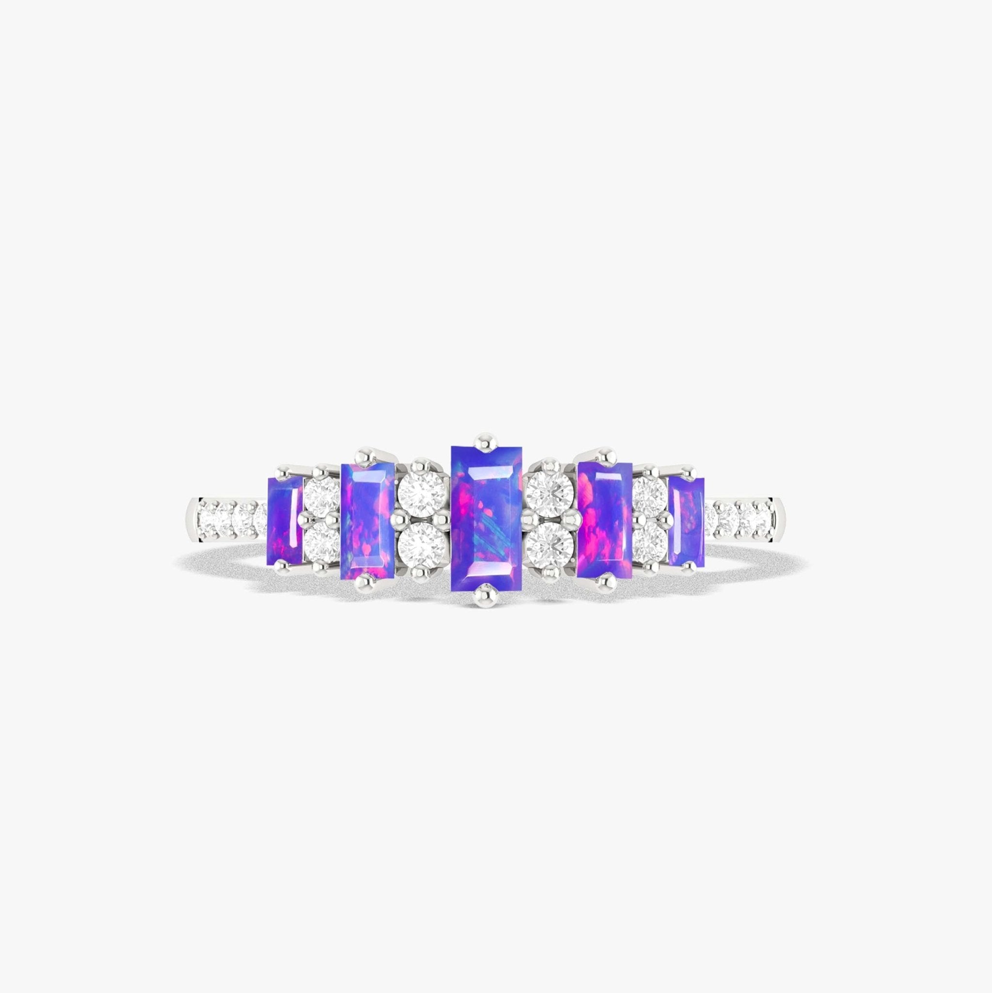 Lavender Baguette Fire Opal Gemstone Ring - Goodstone Jewels