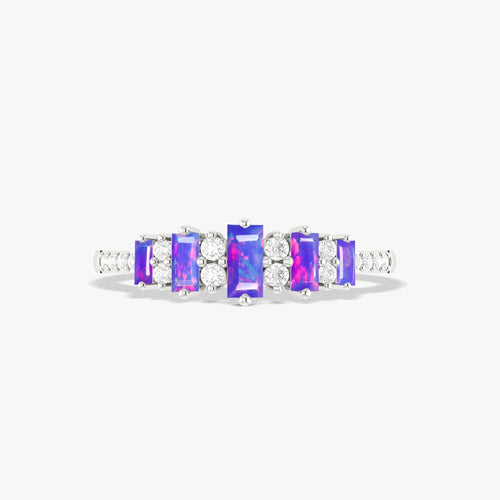 Lavender Baguette Fire Opal Gemstone Ring