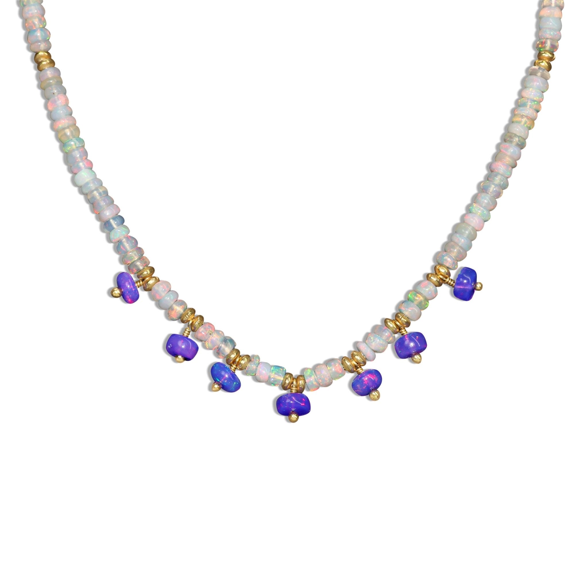 Lavender drop beads with Rondelle white opal beads necklace - Goodstone Jewels