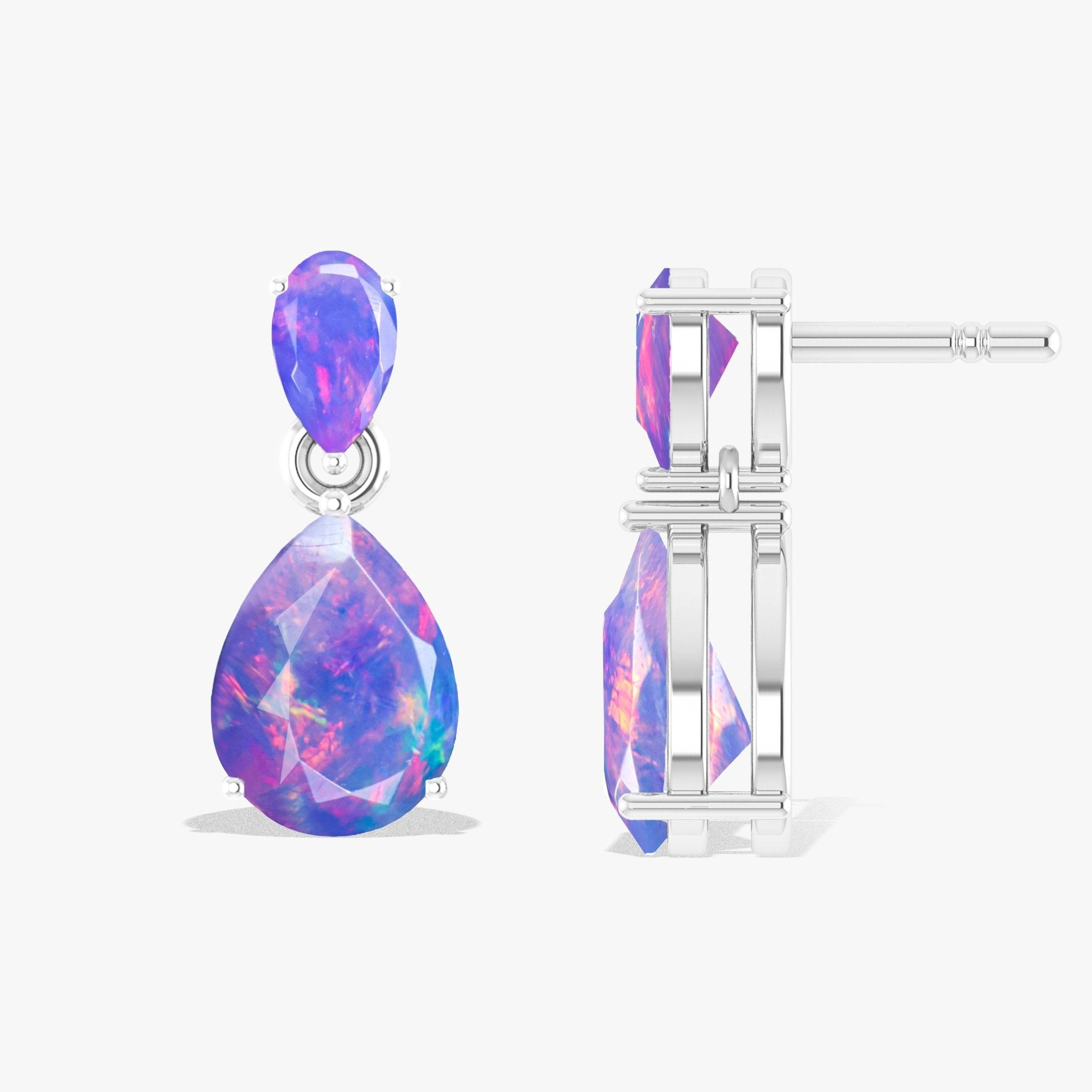 Lavender Dual Opal Pear Drop Stud Earrings - Goodstone Jewels
