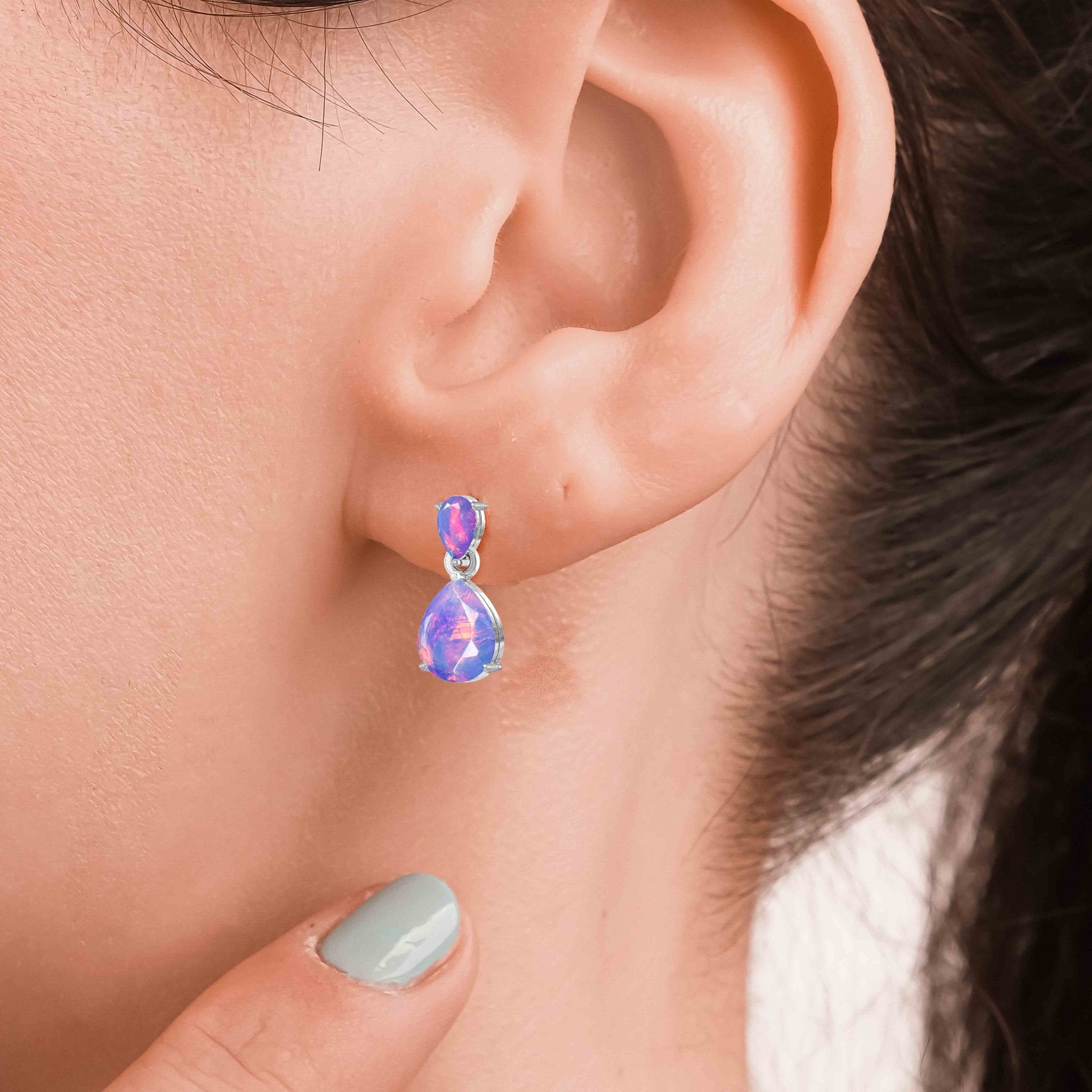 Lavender Dual Opal Pear Drop Stud Earrings - Goodstone Jewels