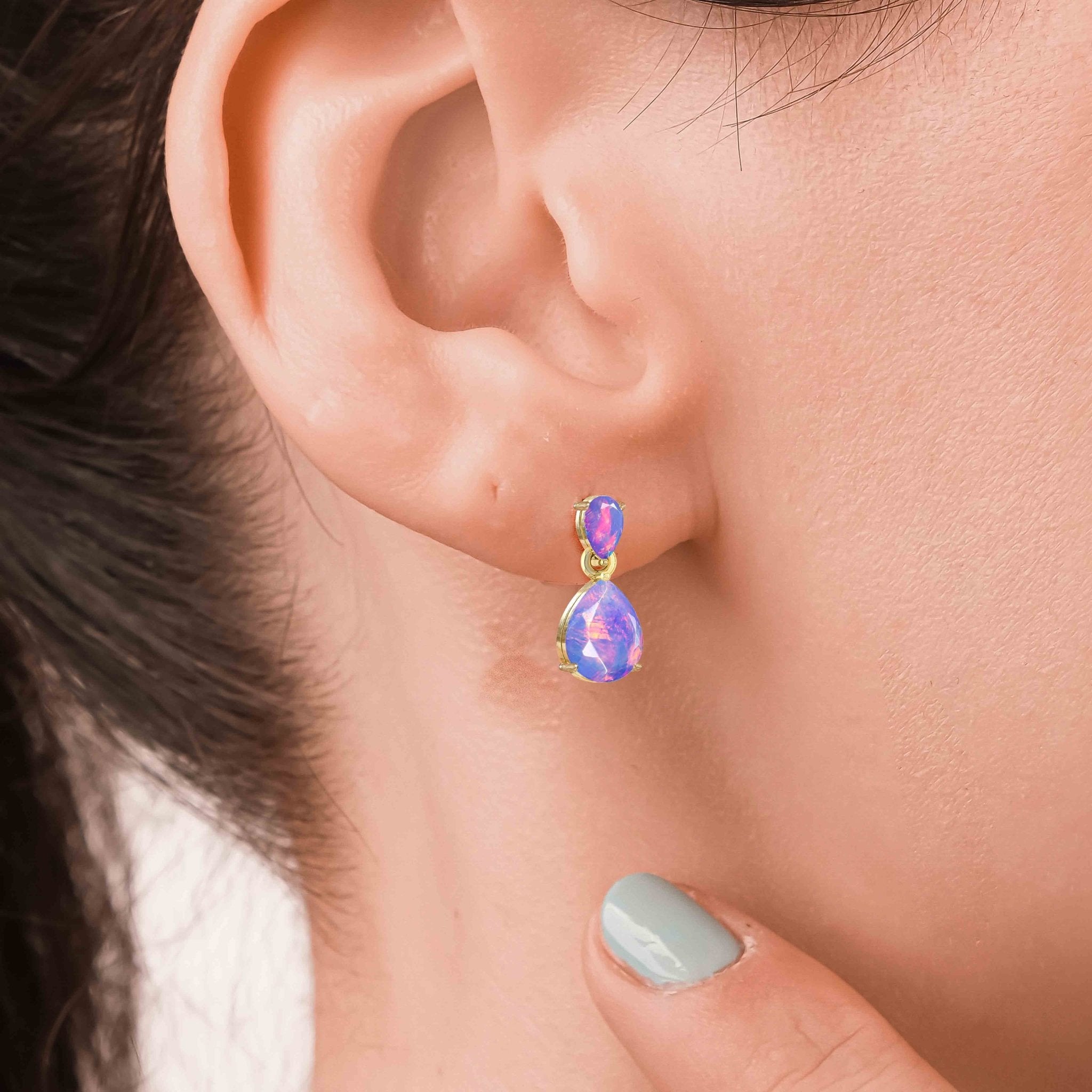 Lavender Dual Opal Pear Drop Stud Earrings - Goodstone Jewels