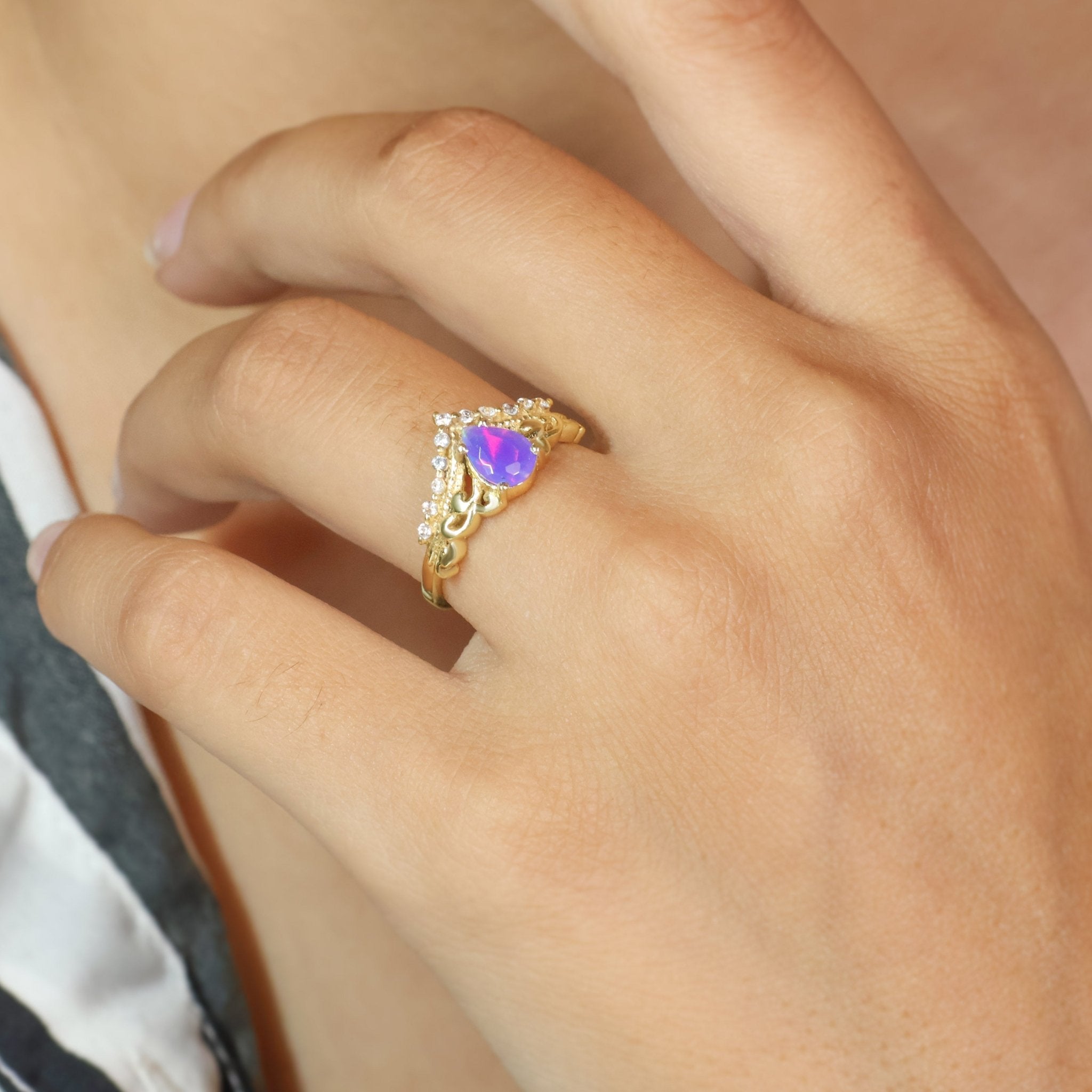 Lavender Ethiopian Opal Gemstone Crown Style Ring - Goodstone Jewels