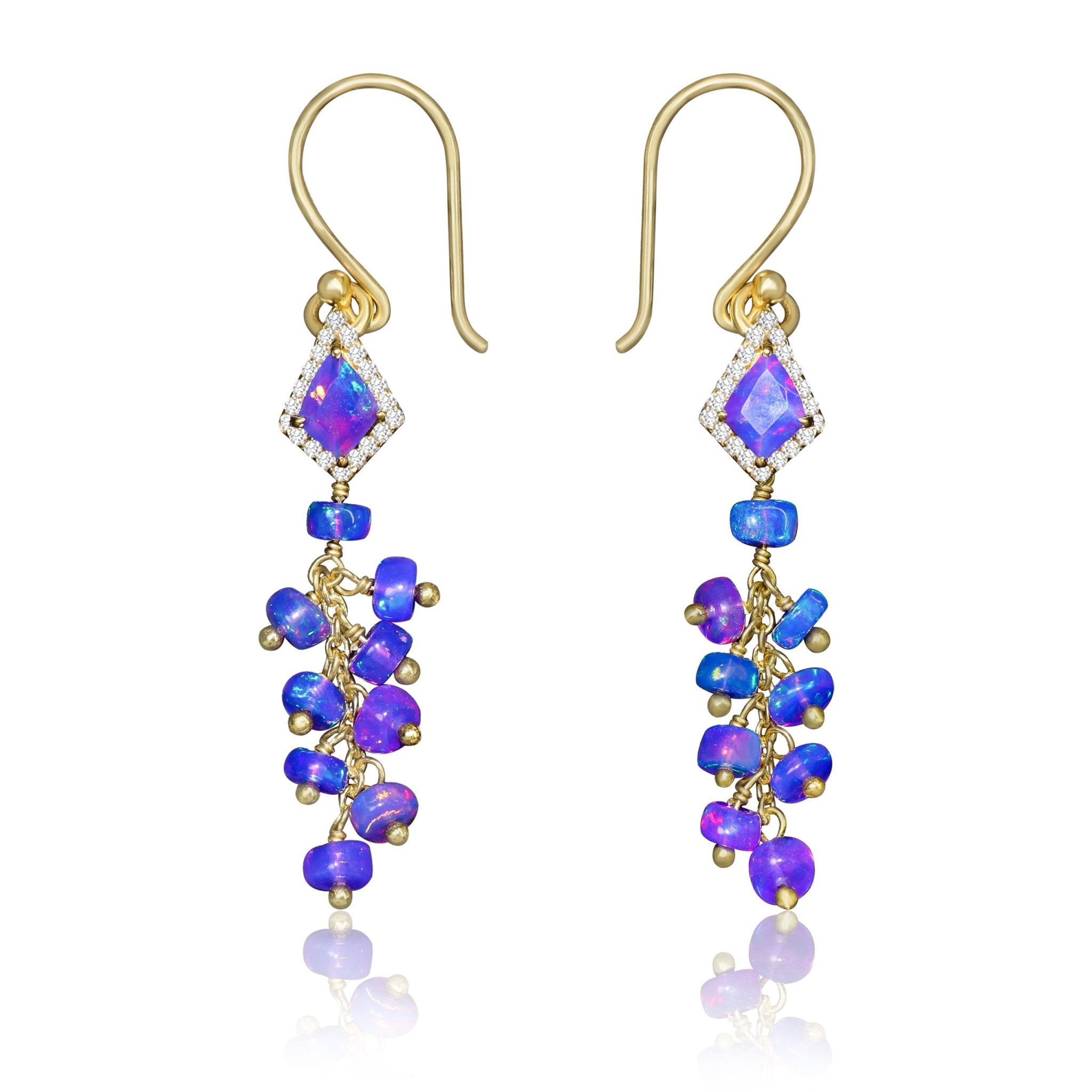 Lavender fire Ethiopian opal beaded with kite charm earrings - Goodstone Jewels