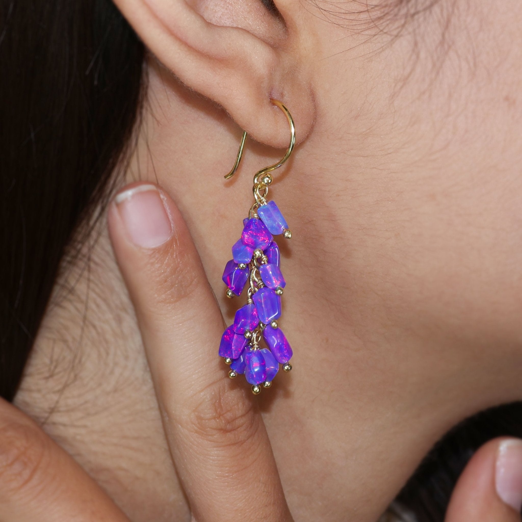 Lavender fire Ethiopian opal tumble cluster dangle earrings - Goodstone Jewels