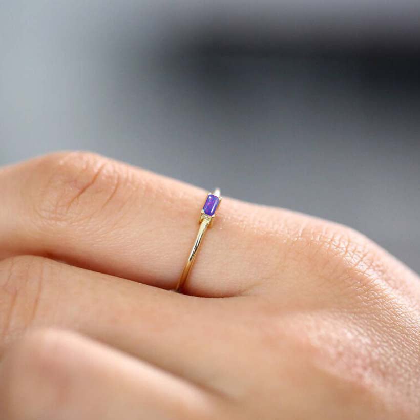 Lavender Fire Opal Baguette Gemstone Minimalist Ring - Goodstone Jewels