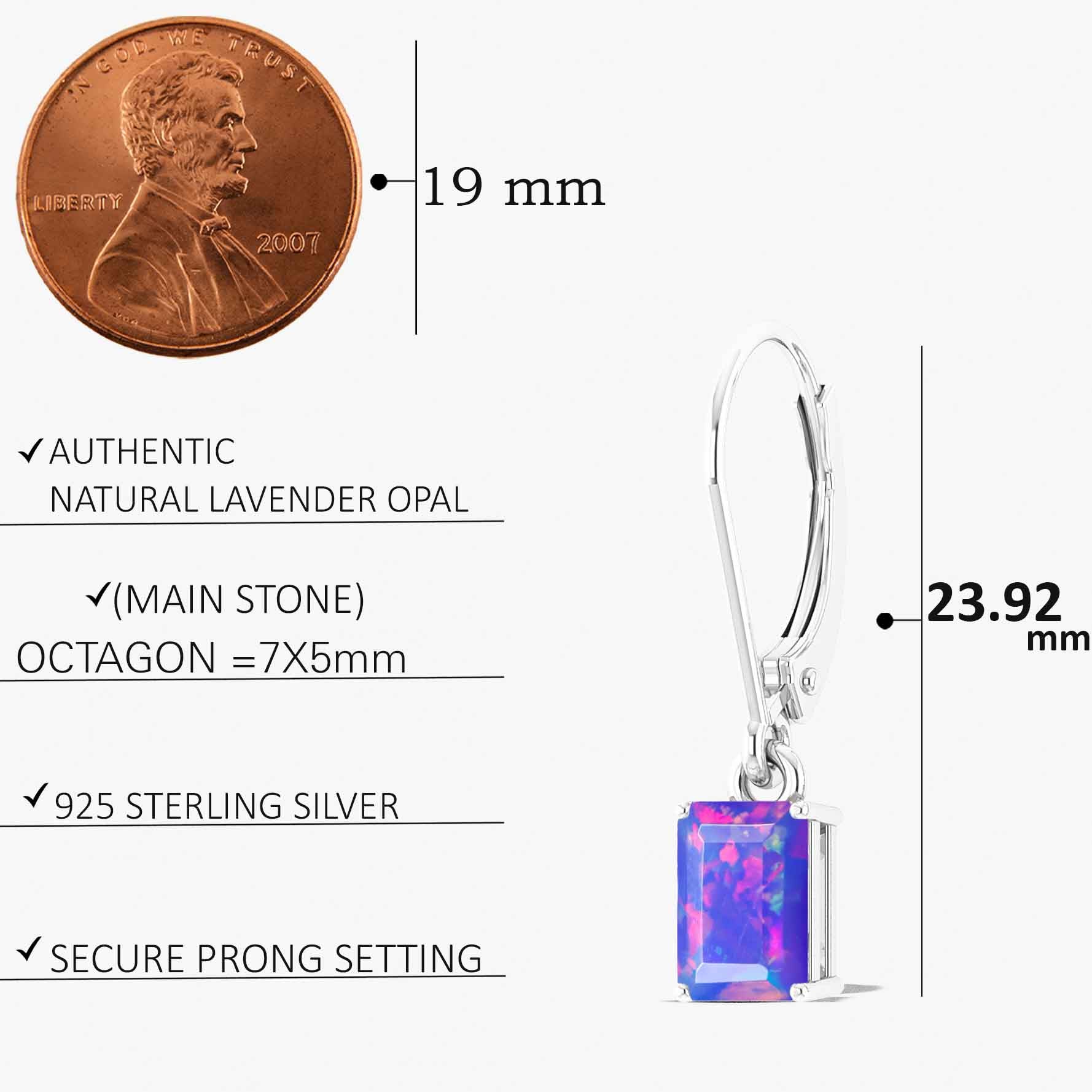Lavender Fire Opal Octagon Drop Dangle Earrings - Goodstone Jewels