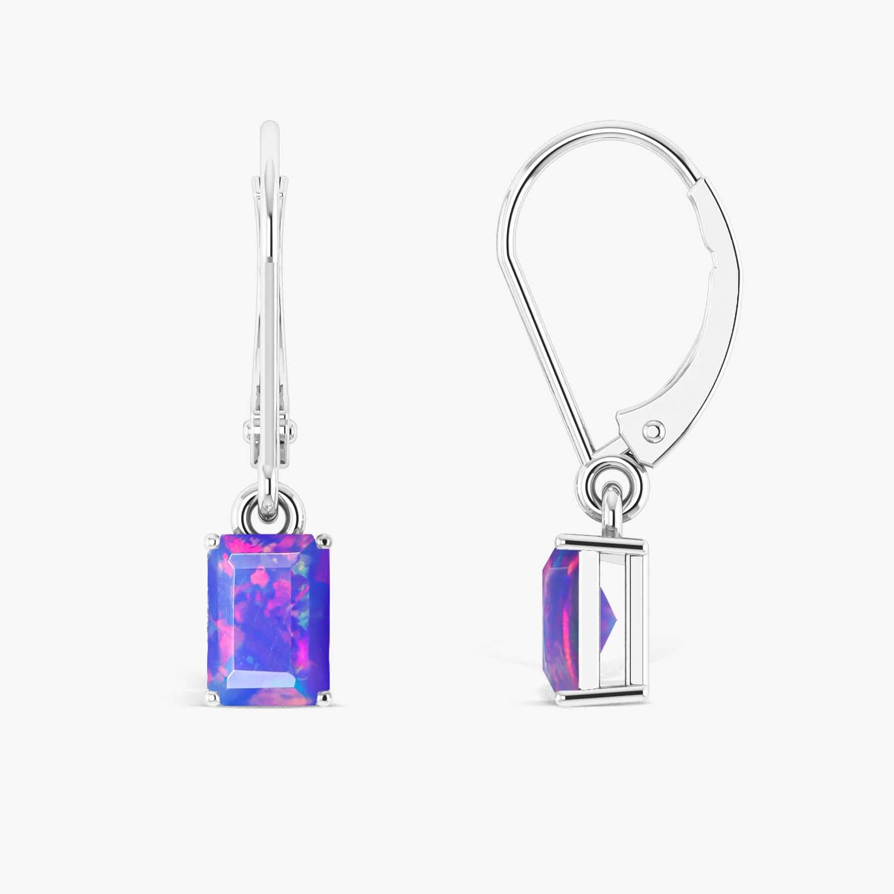 Lavender Fire Opal Octagon Drop Dangle Earrings - Goodstone Jewels