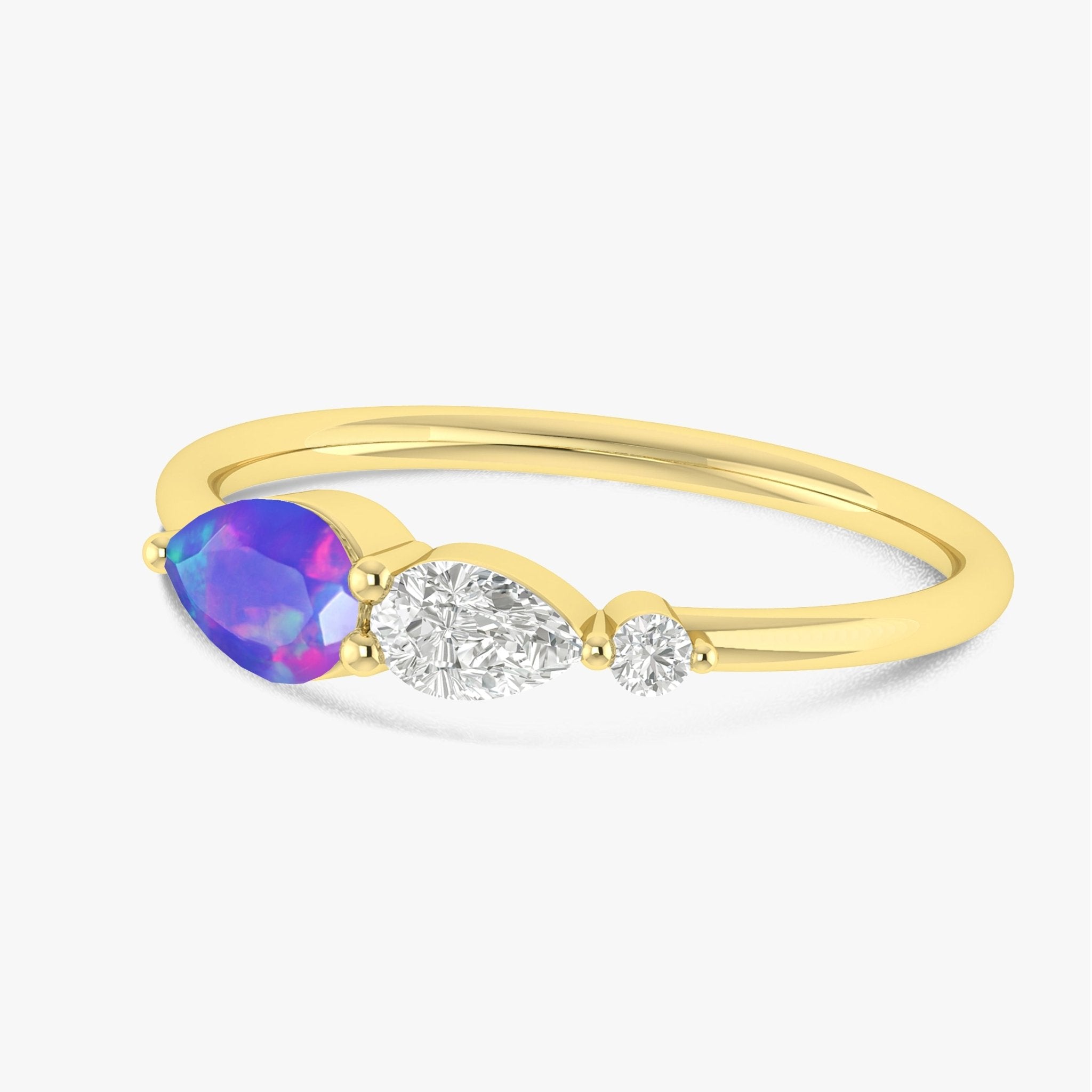 Lavender Fire Opal Pear Three Stone Ring - Goodstone Jewels