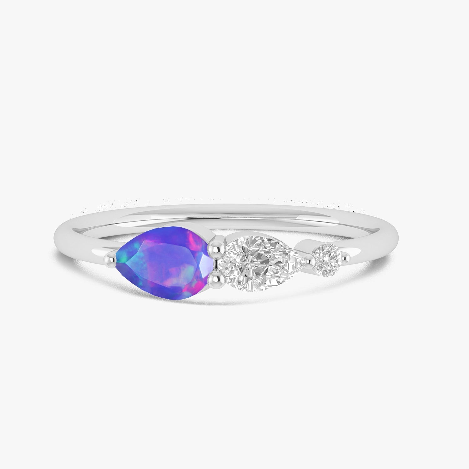 Lavender Fire Opal Pear Three Stone Ring - Goodstone Jewels