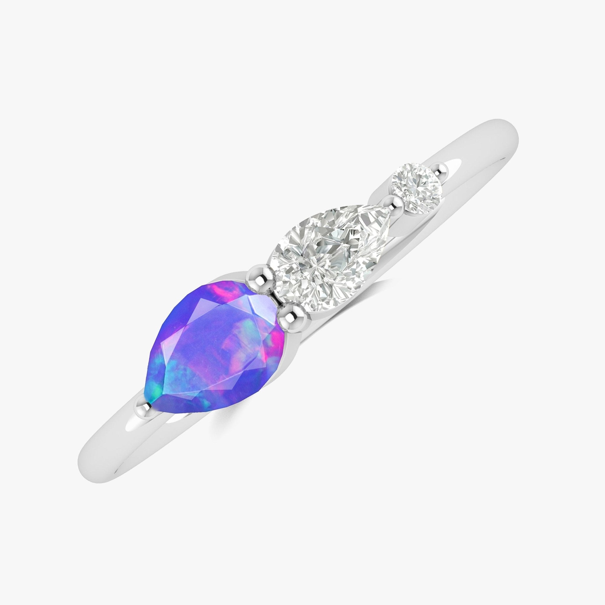 Lavender Fire Opal Pear Three Stone Ring - Goodstone Jewels