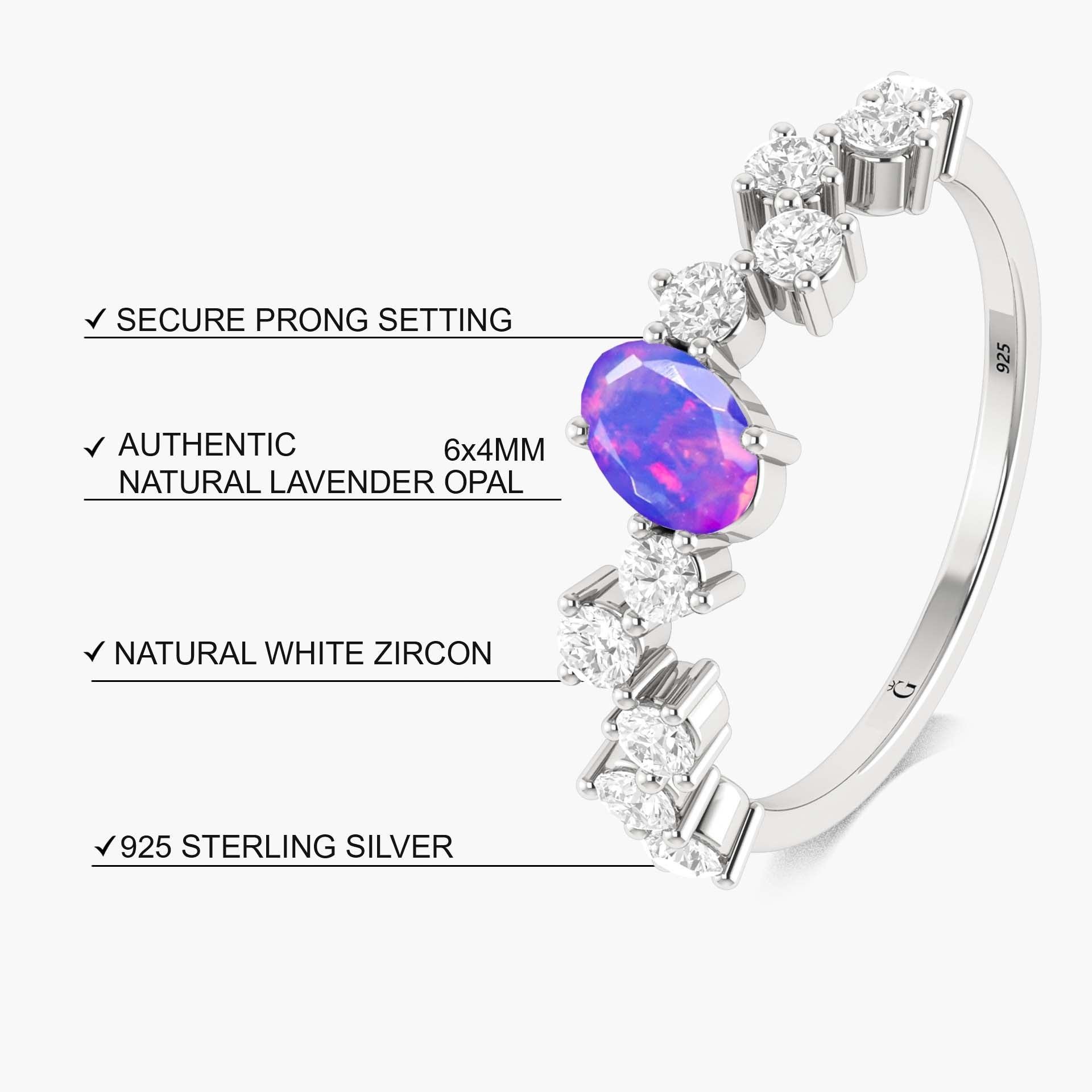 Lavender fire oval Ethiopian opal Handcrafted ring for her - Goodstone Jewels