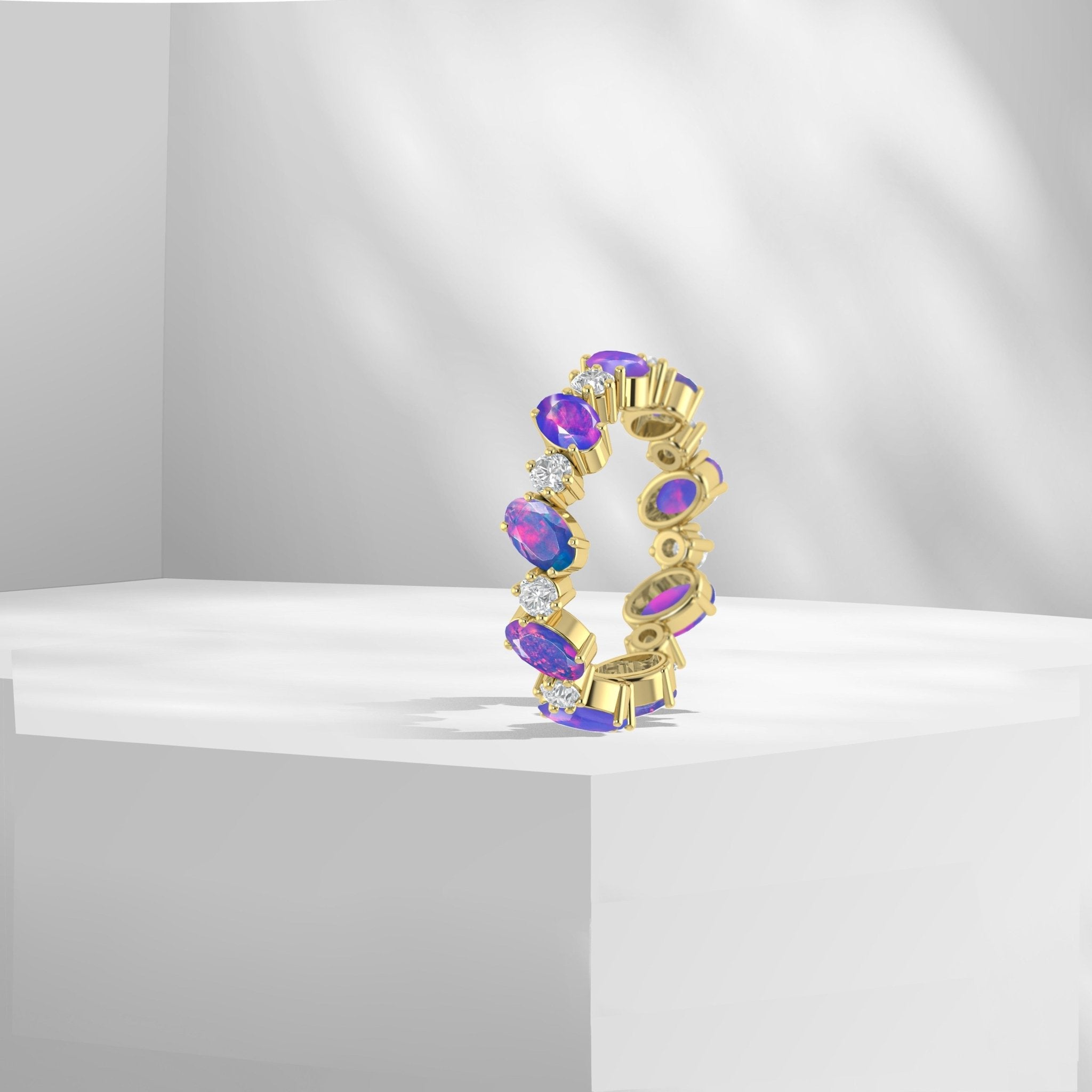 Lavender Fire Oval Faceted Opal Ring for Women - Goodstone Jewels