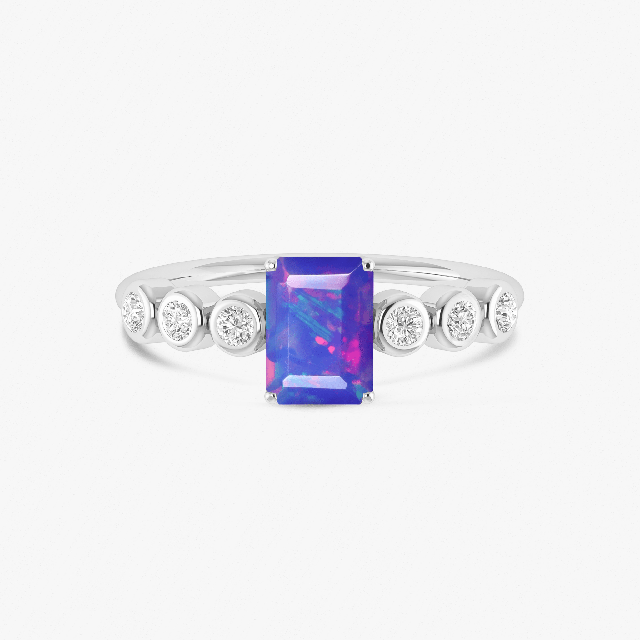 Lavender Genuine Fire Octagon Opal Prong Ring - Goodstone Jewels