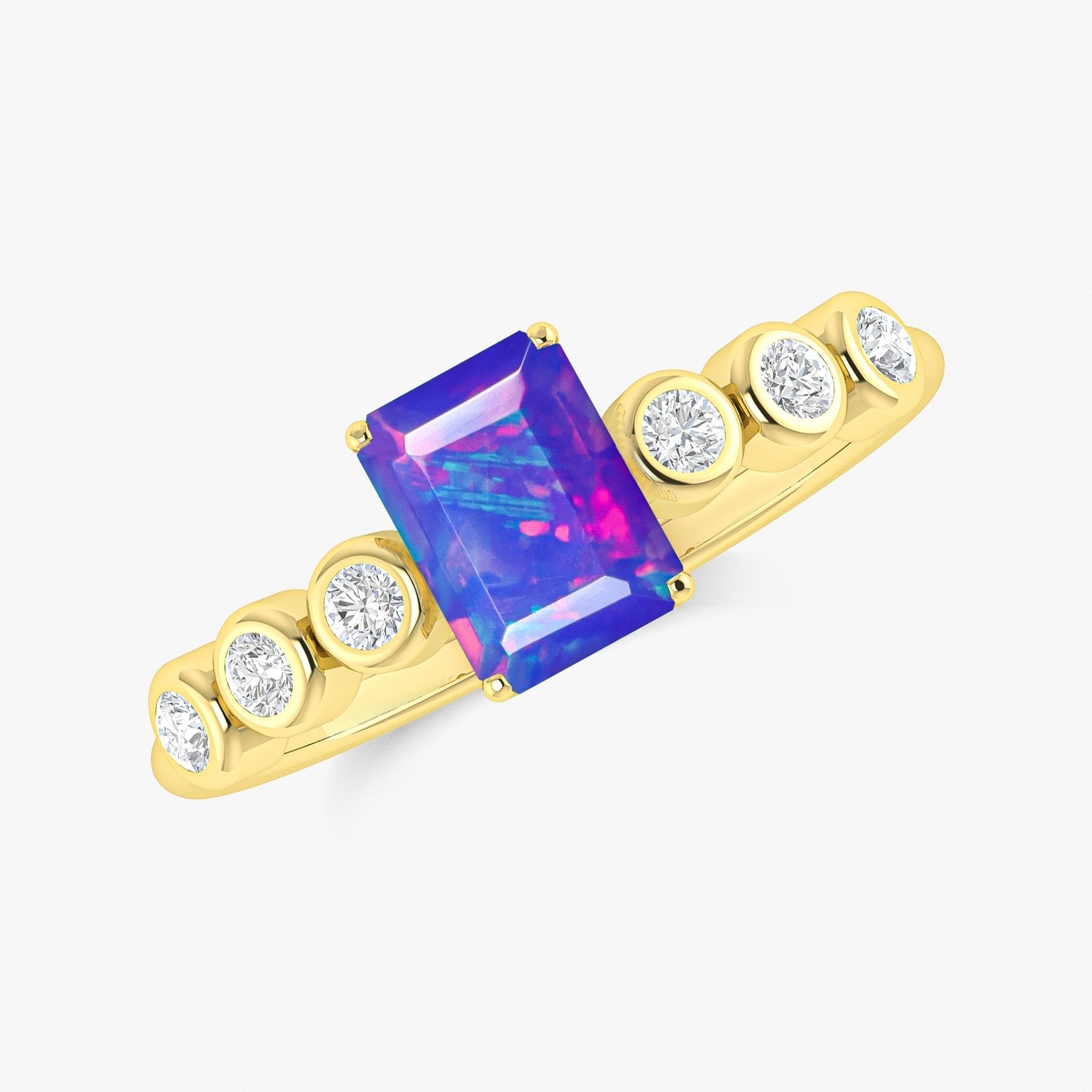 Lavender Genuine Fire Octagon Opal Prong Ring - Goodstone Jewels